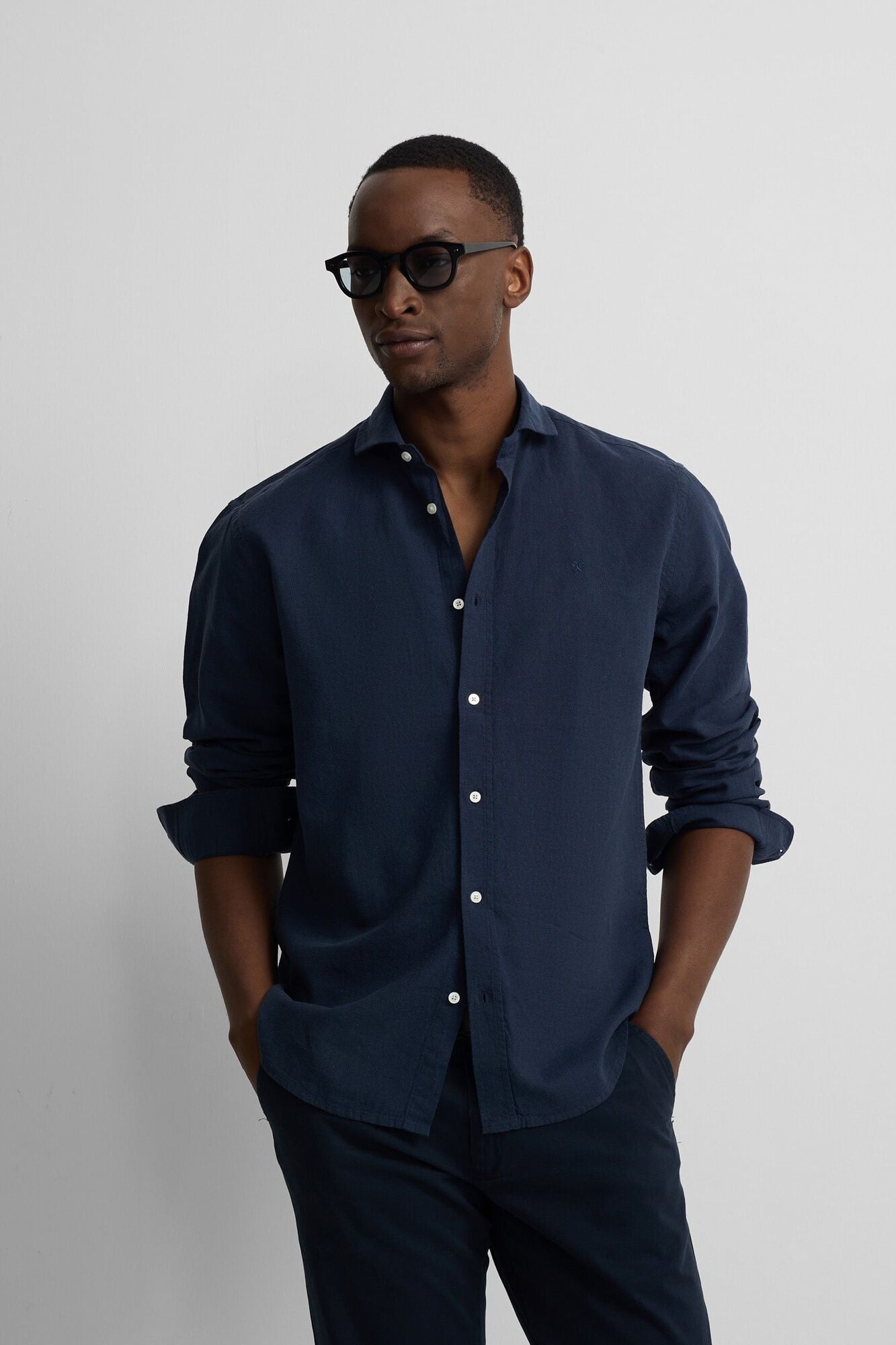 Silbon Camisa sport em linho Azul