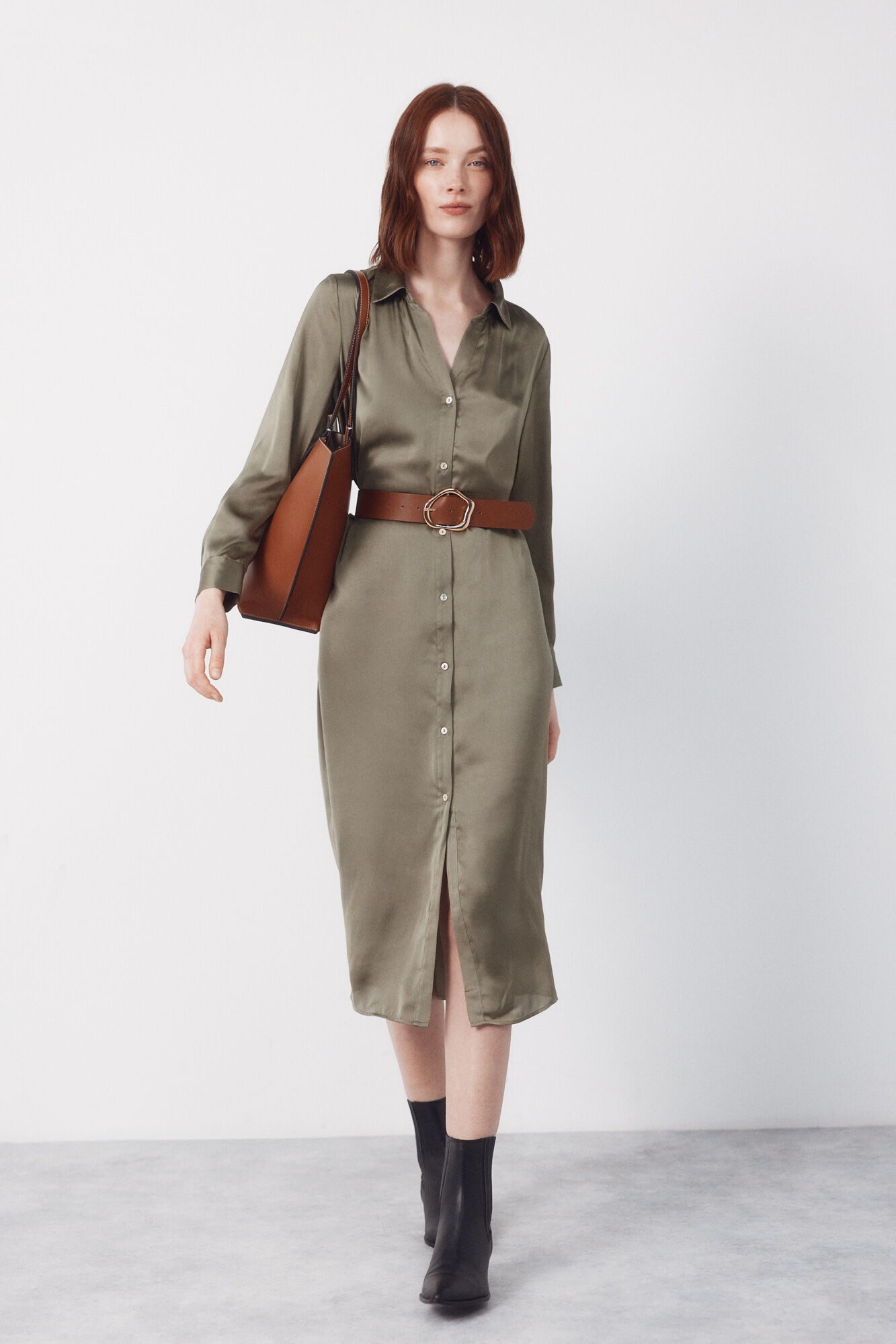 Cortefiel Satin shirt dress