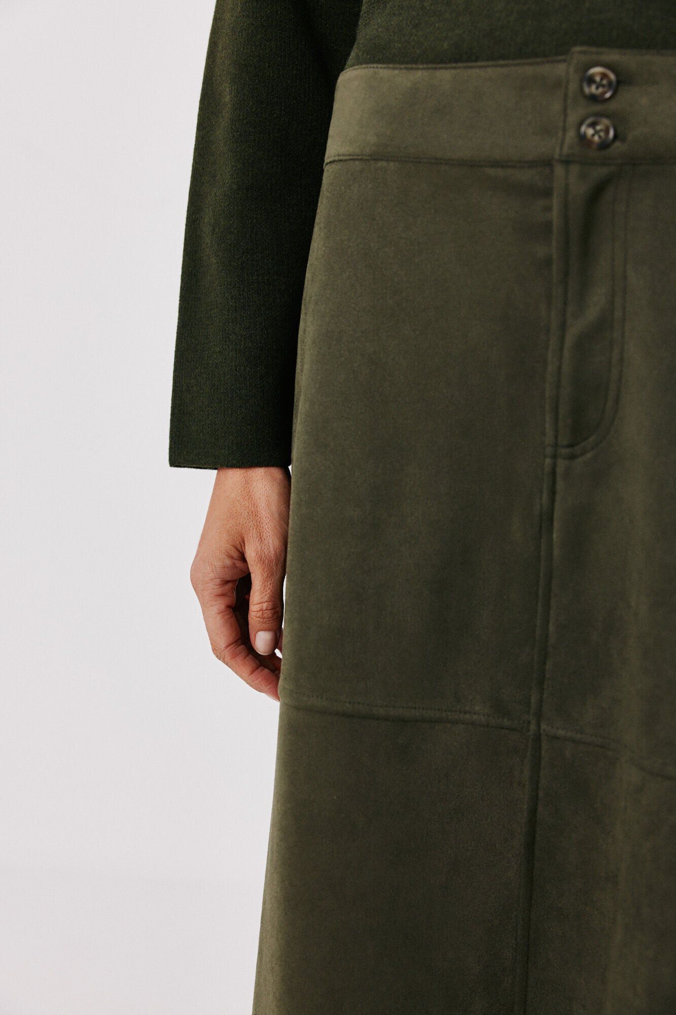 Cortefiel Faux suede long skirt Kaki