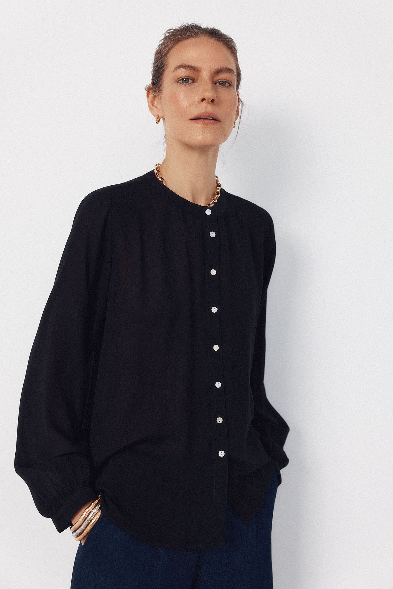 Cortefiel Round neck blouse Black