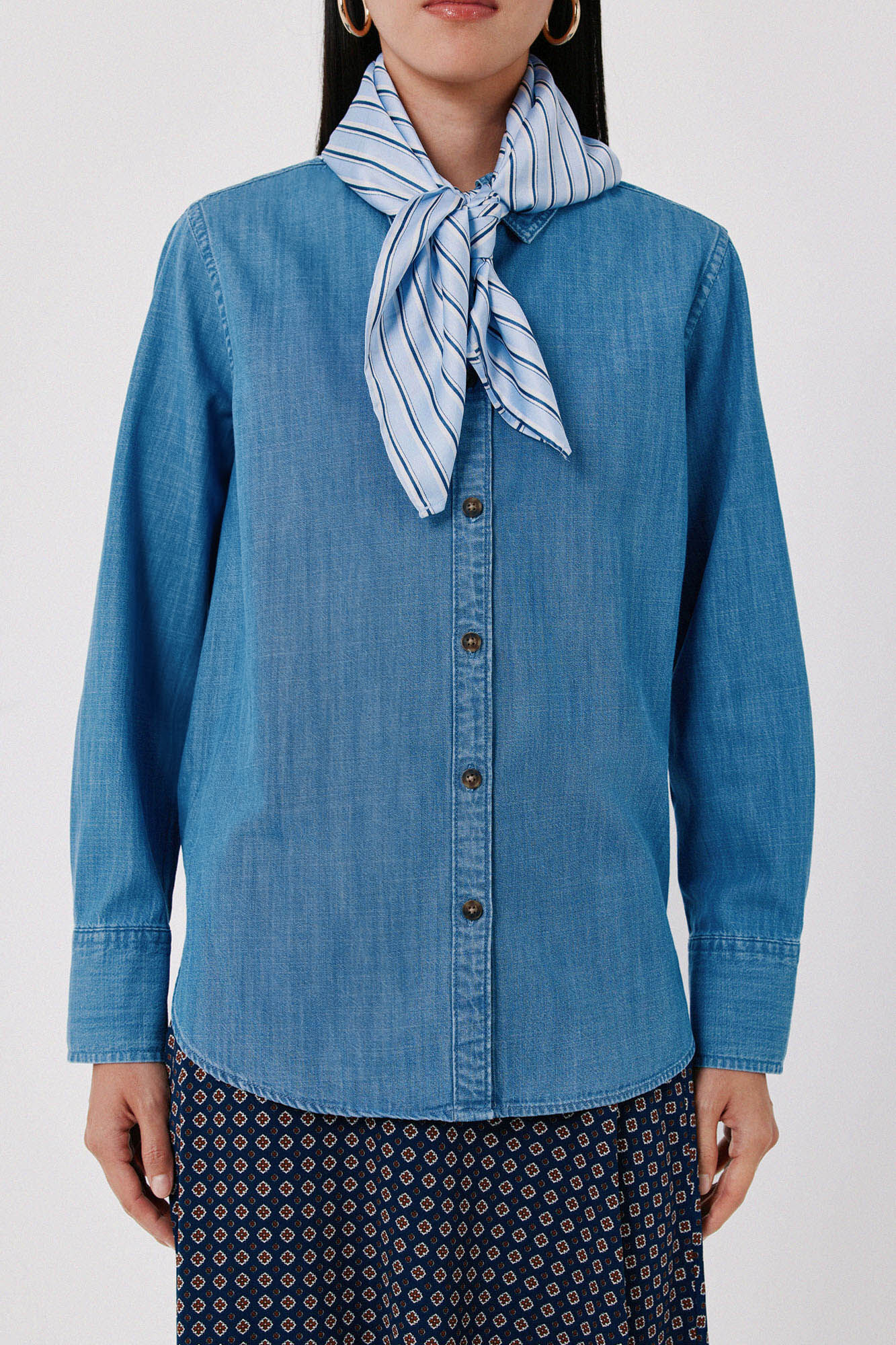 Cortefiel Denim shirt scarf Blue