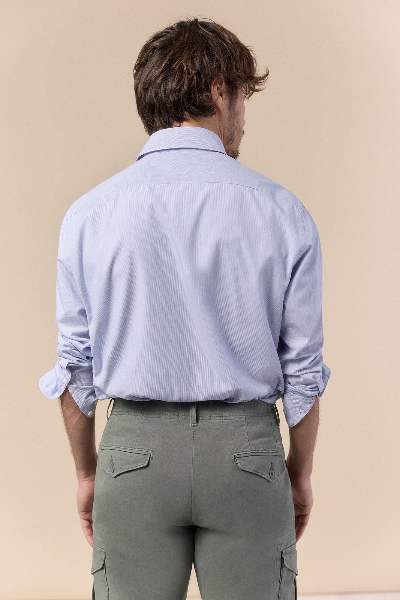 OOTO Camisa &agrave;s riscas manga comprida em popelina Azul