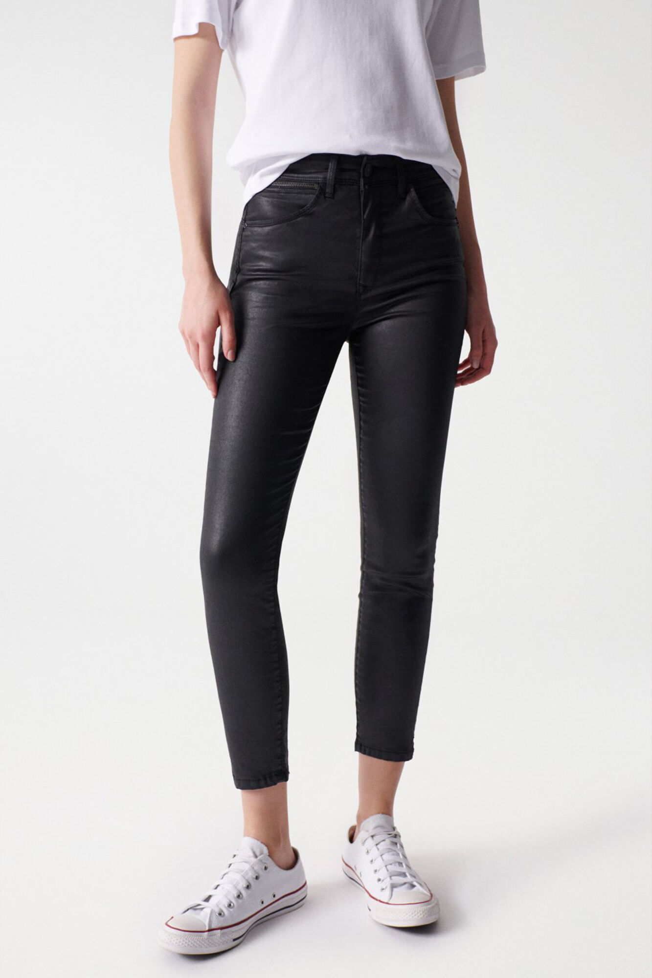 Salsa Jeans Jeans faith push in cropped com efeito coating Preto