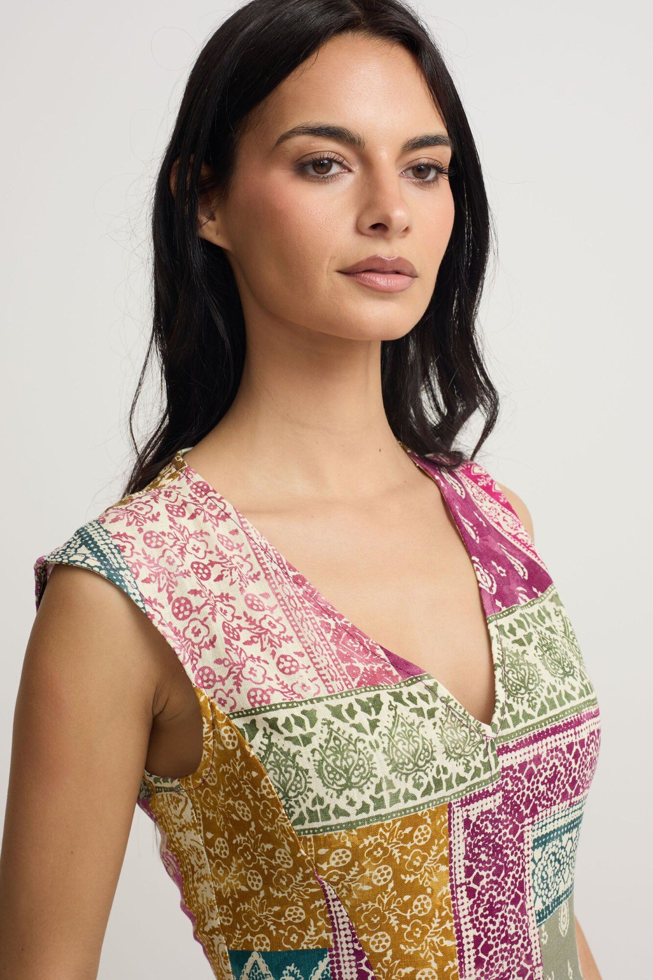 Silbon Vestido midi estampado patchwork Multicolorido