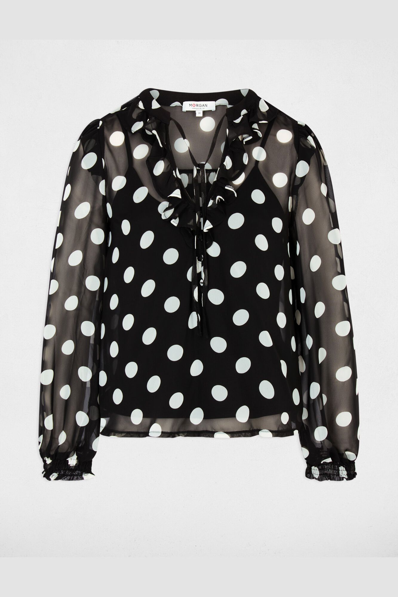 Morgan Blusa em chiffon com gola de la&ccedil;ada Multicolorido