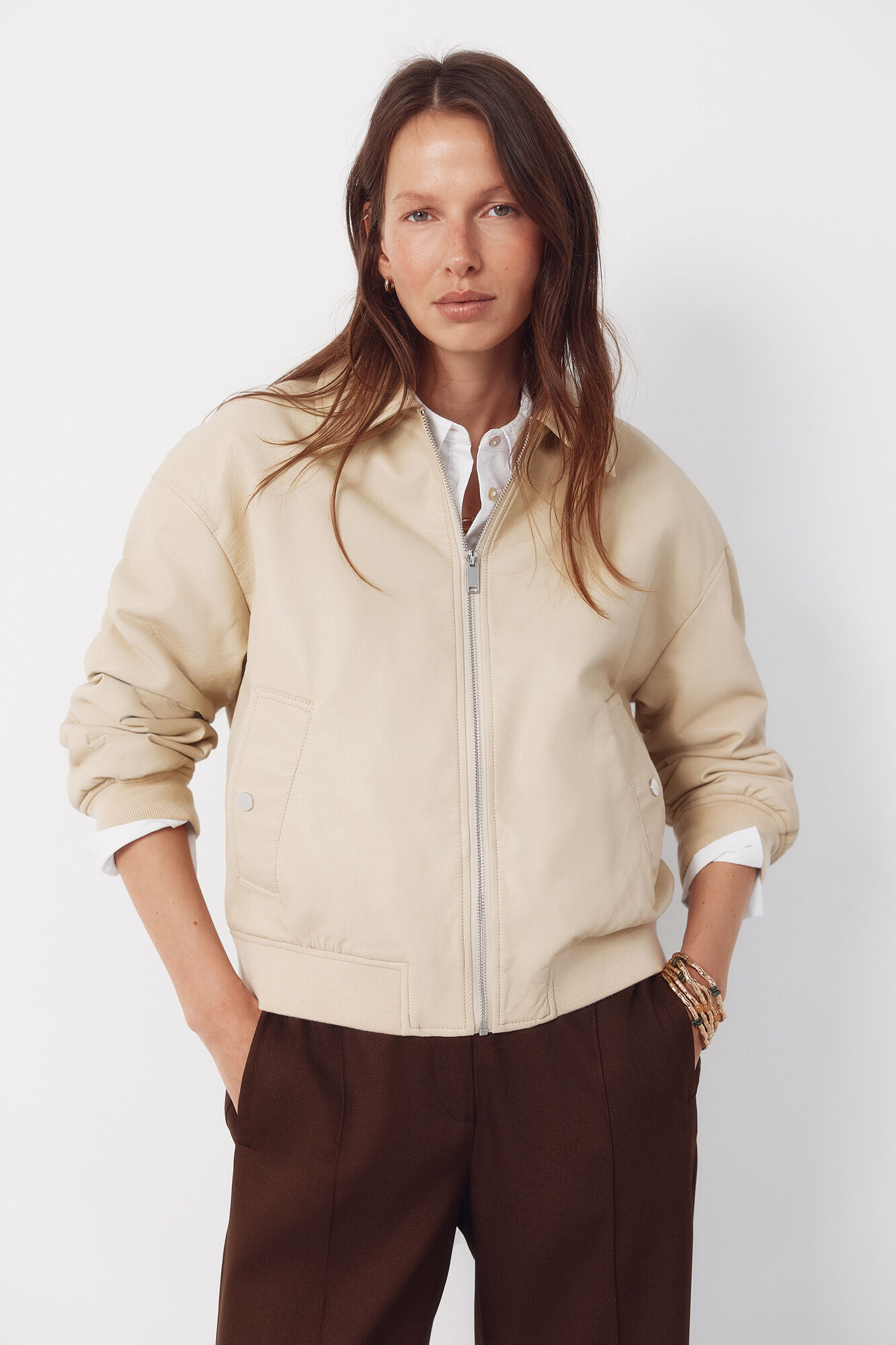 Cortefiel Faux leather bomber jacket