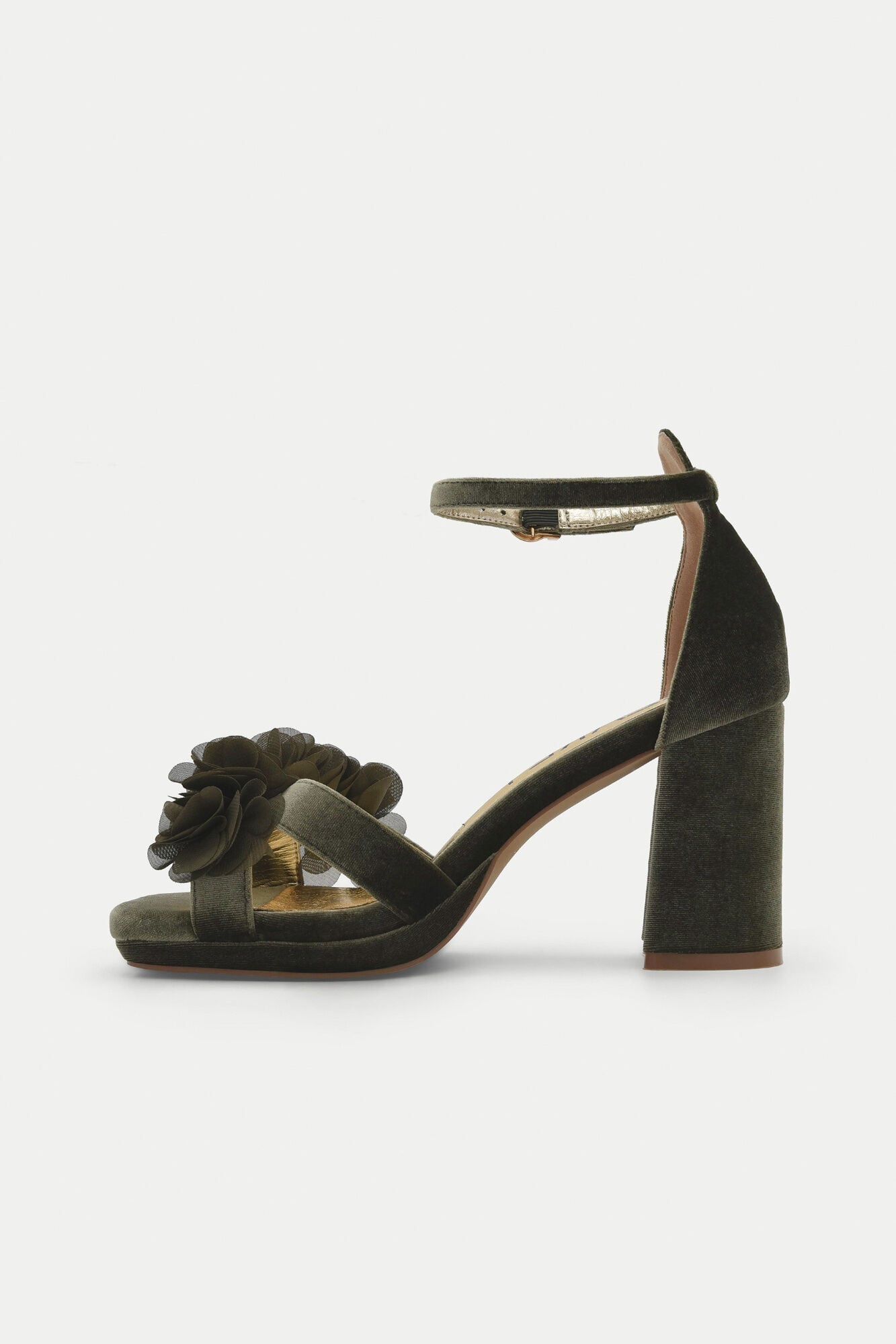 Azarey Velvet flower embellishment sandal Green
