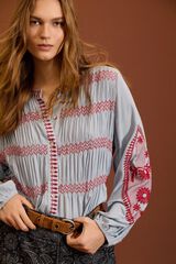 Meisie Blusa bordada com folhos Azul
