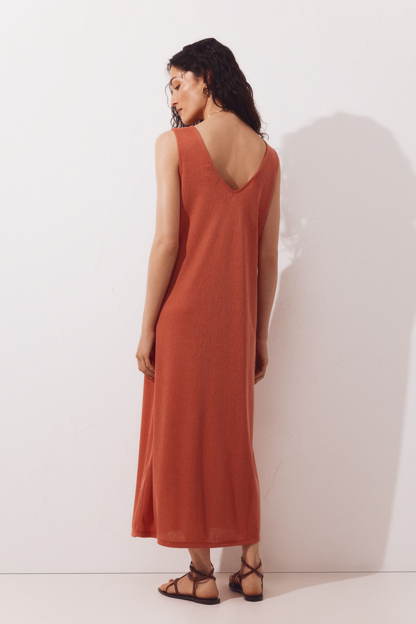 Cortefiel Strappy jersey-knit dress Orange