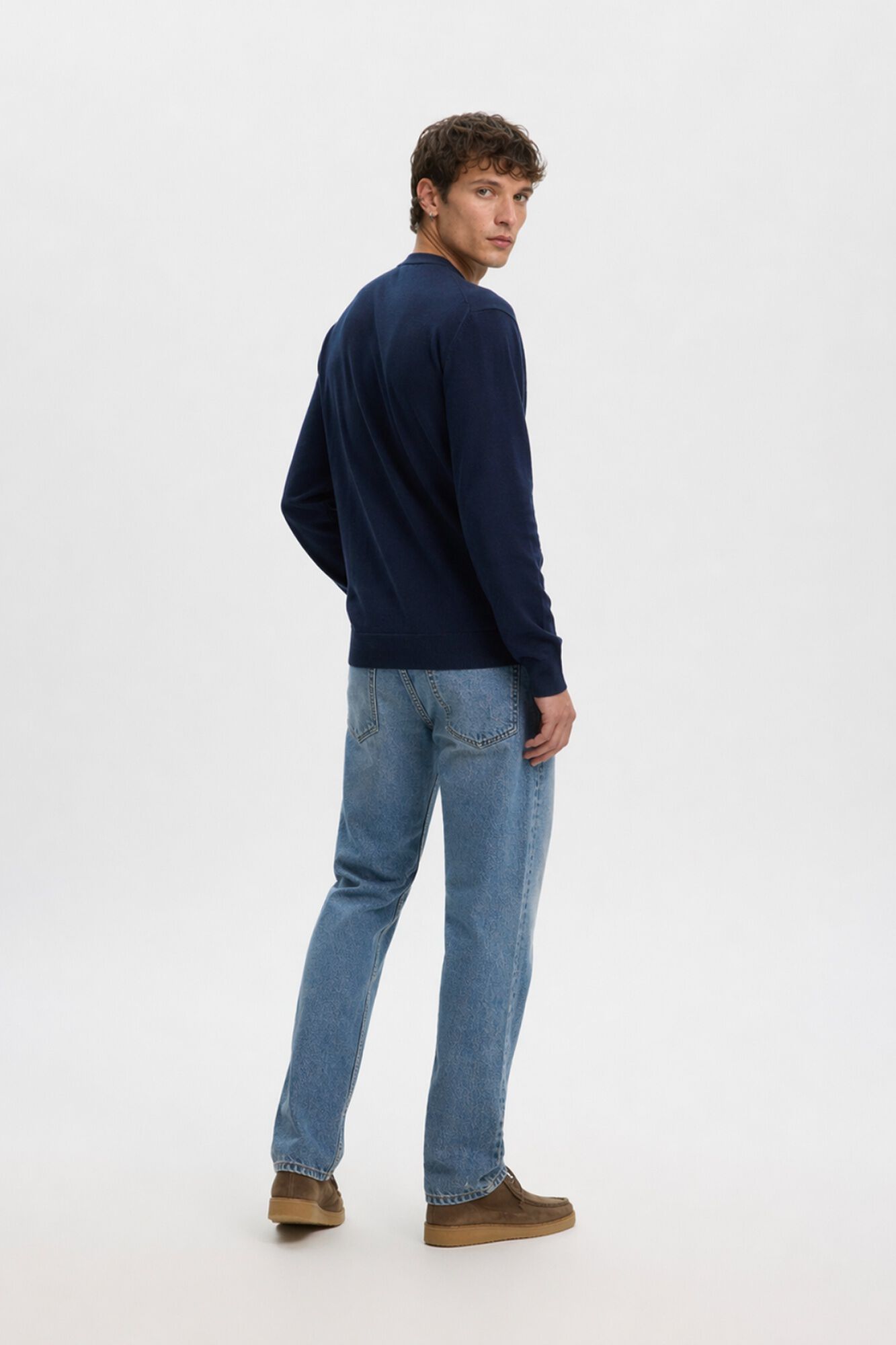 Selected Camisola leve 100% algod&atilde;o org&acirc;nico Azul