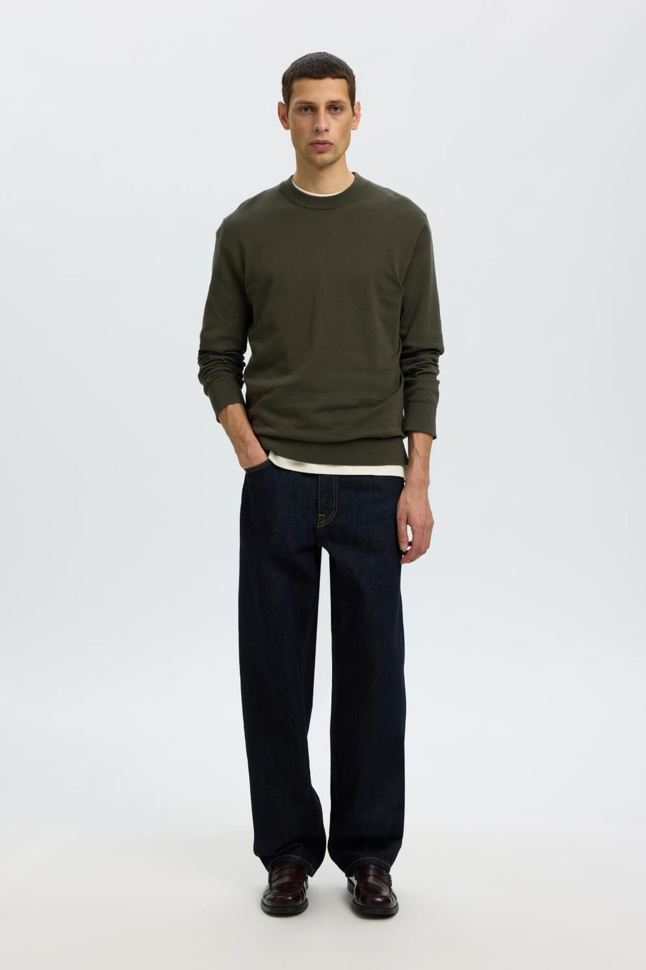 Selected Camisola leve 100% algod&atilde;o org&acirc;nico Verde