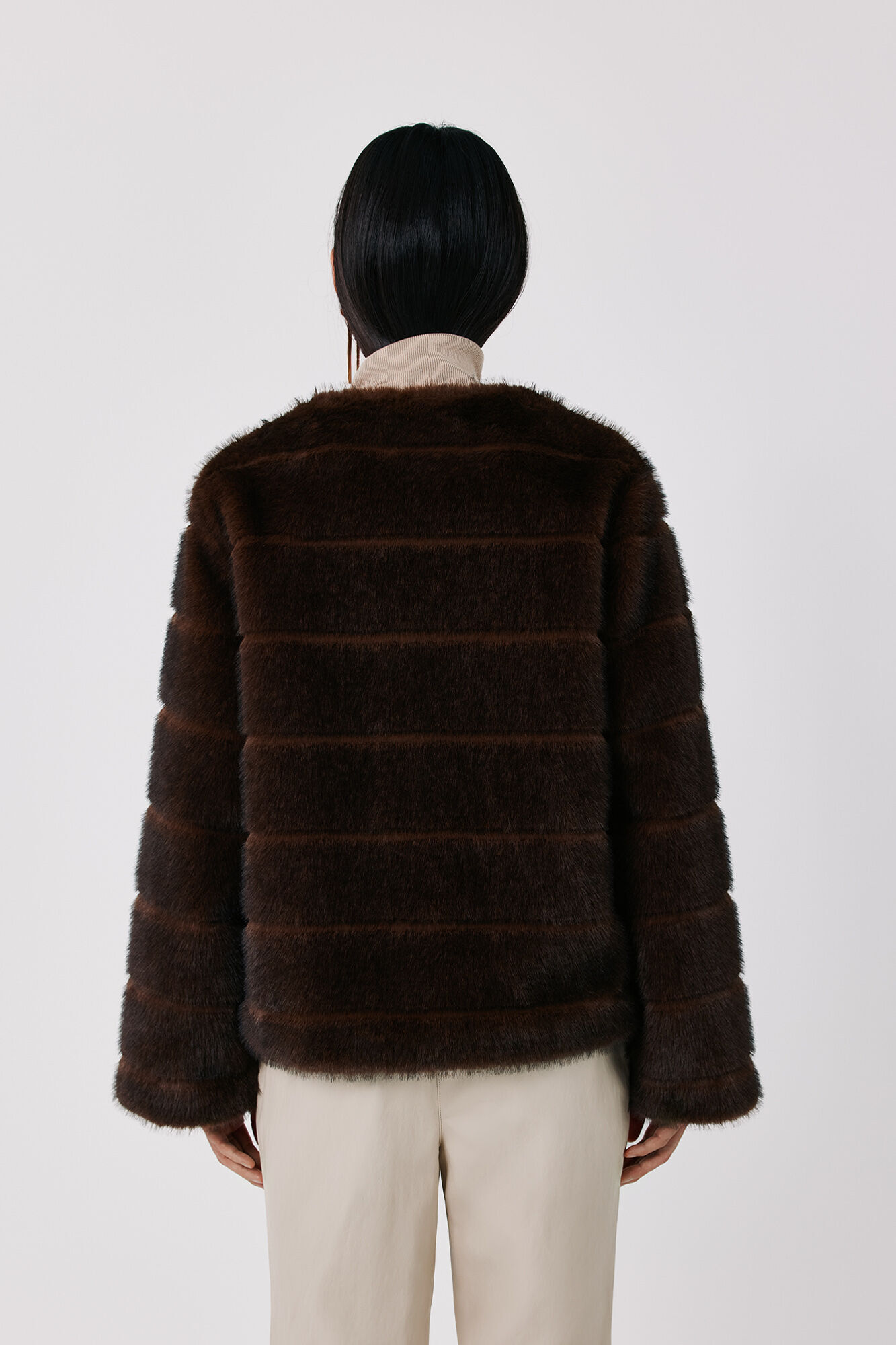 Cortefiel Faux fur short coat Dark brown