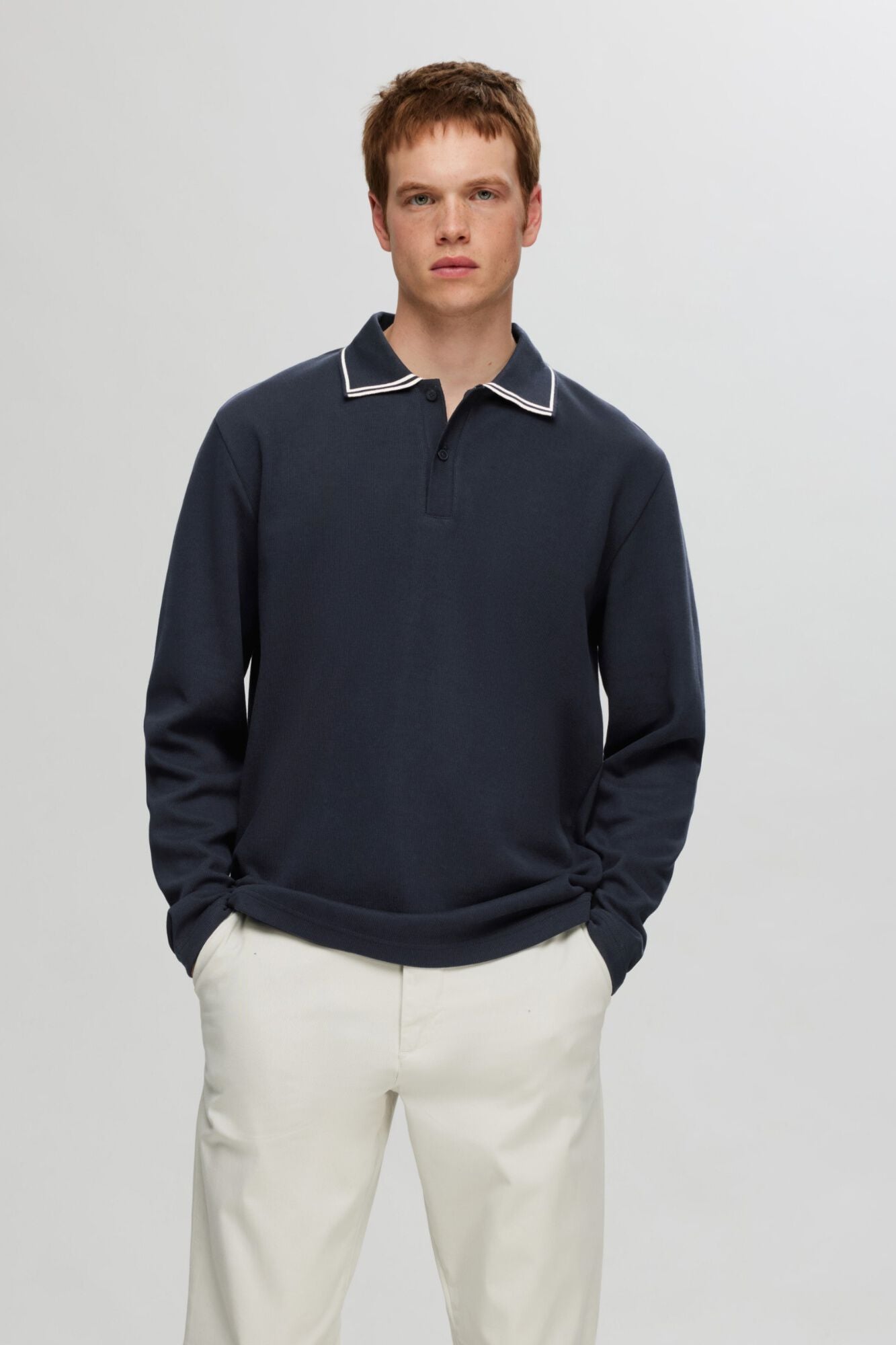 Selected Polo de manga comprida 100% algod&atilde;o org&acirc;nico