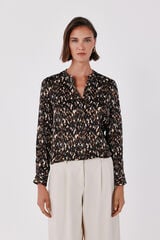 Cortefiel Satin-finish polo shirt blouse Printed red