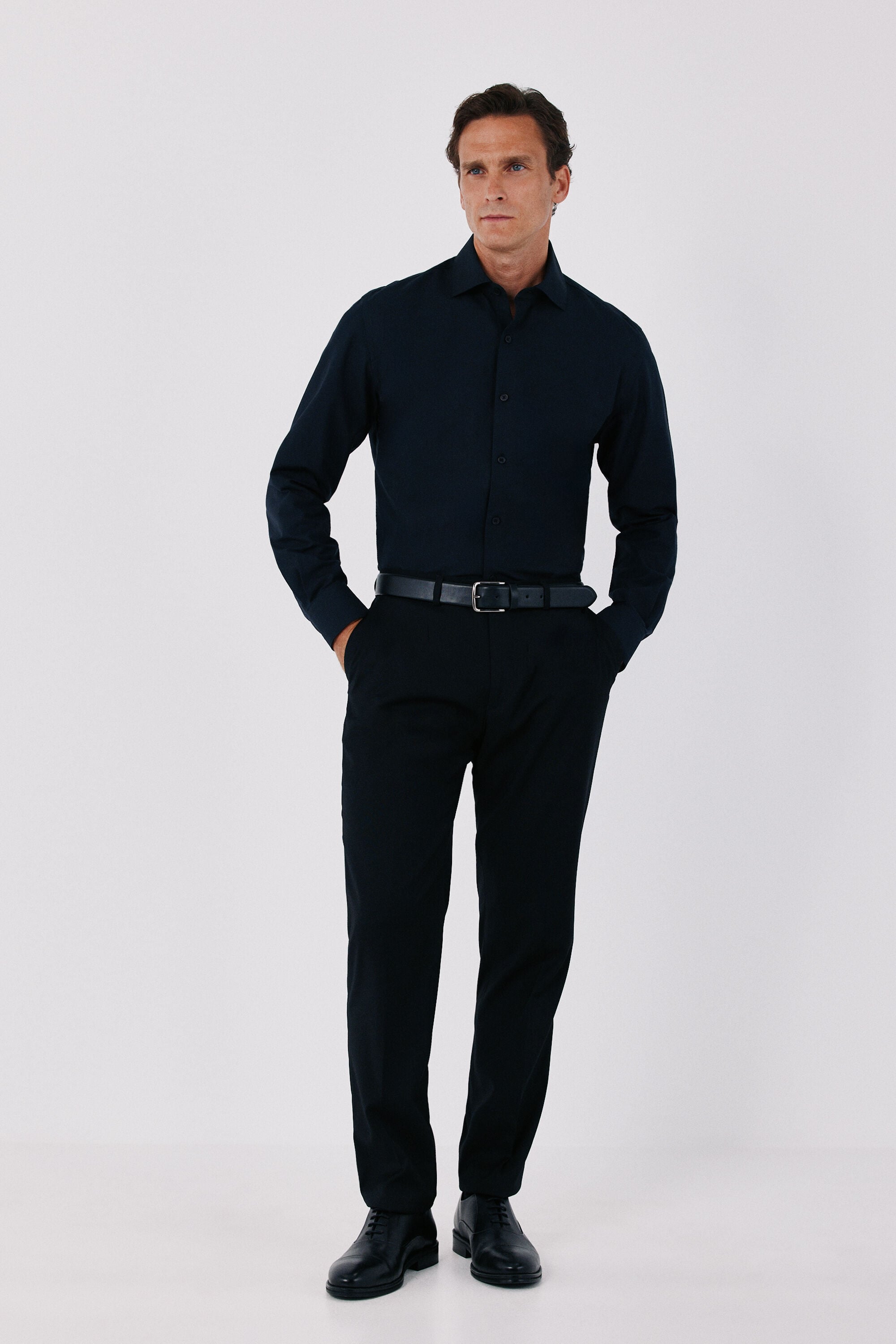 Cortefiel Slim fit Ottoman dress shirt Black