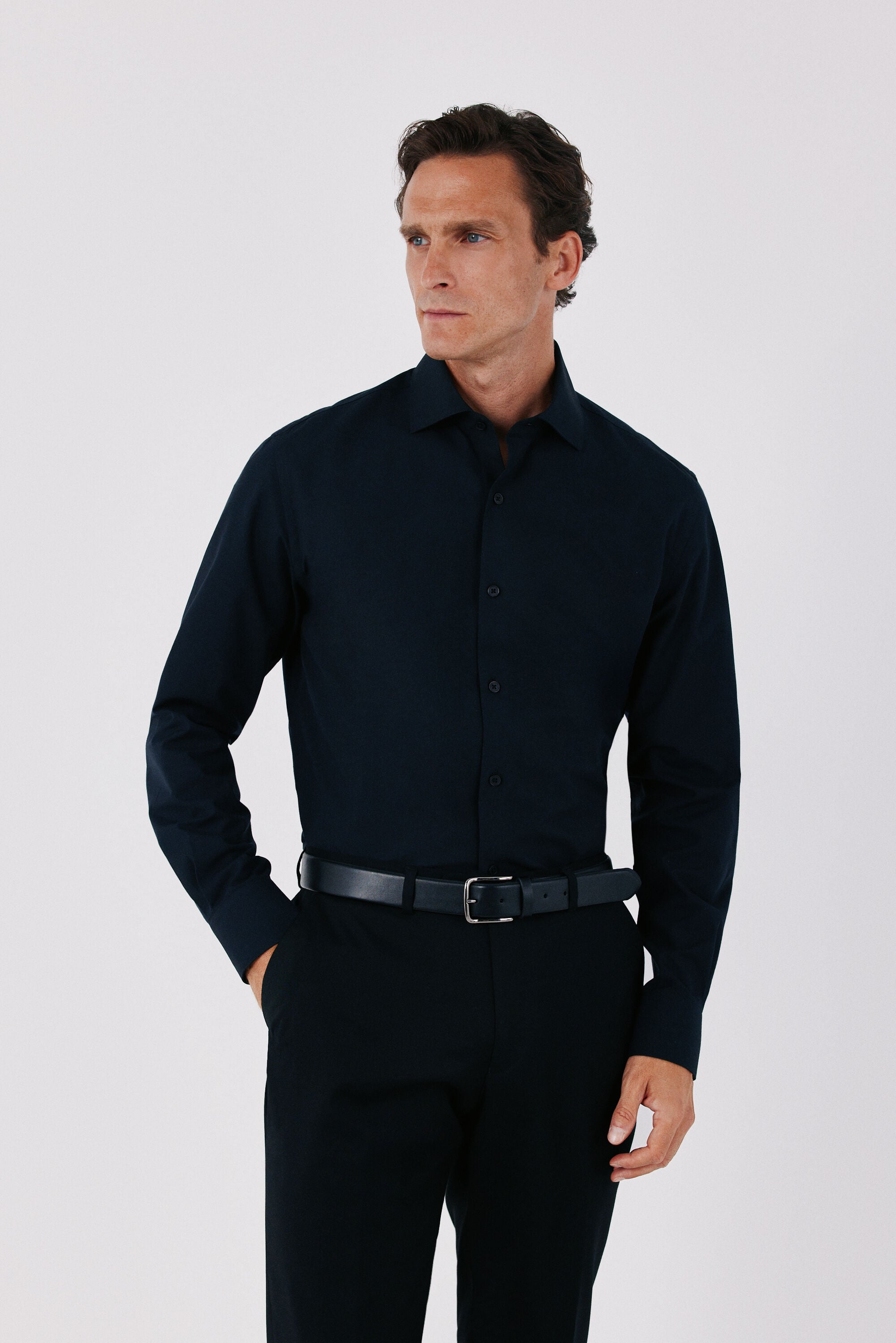 Cortefiel Slim fit Ottoman dress shirt Black