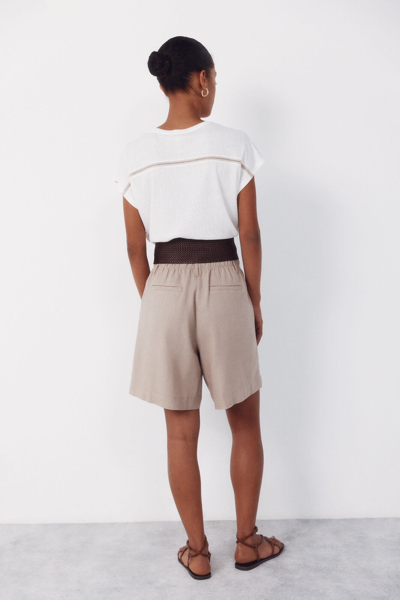 Cortefiel Plain linen bermuda shorts Beige