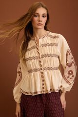 Meisie Blusa bordada com folhos Tostado