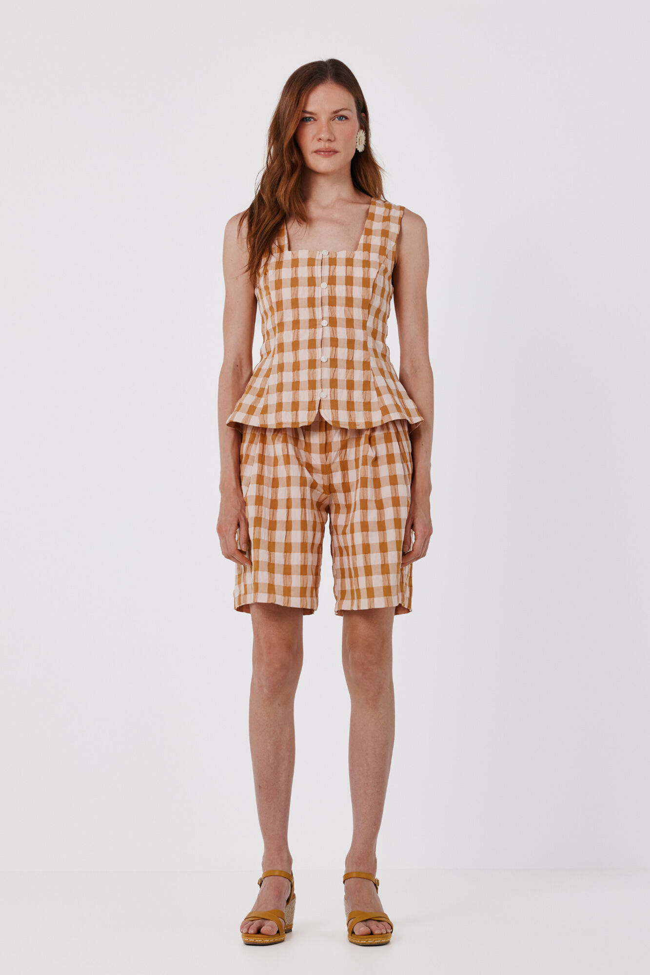Cortefiel Vichy check top Printed yellow