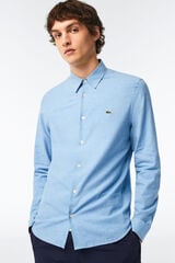 Lacoste Camisa lisa em algod&atilde;o Azul