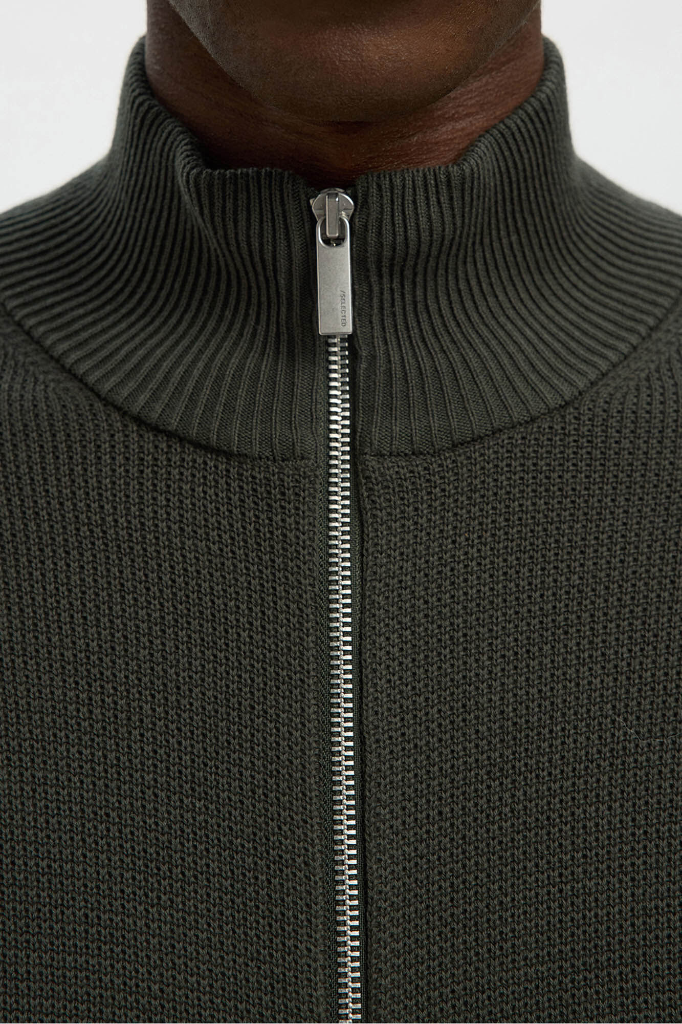 Selected 100% cotton cardigan Dark green
