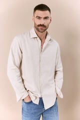 OOTO Camisa manga comprida em algod&atilde;o e linho Tostado
