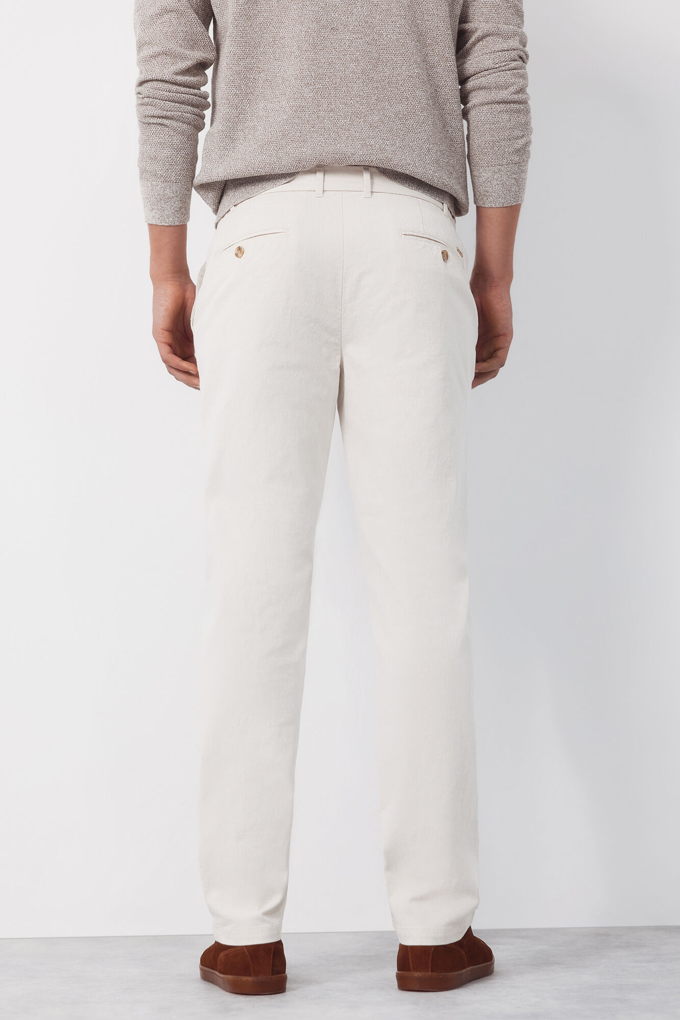 Cortefiel Cotton-linen regular chinos Ivory