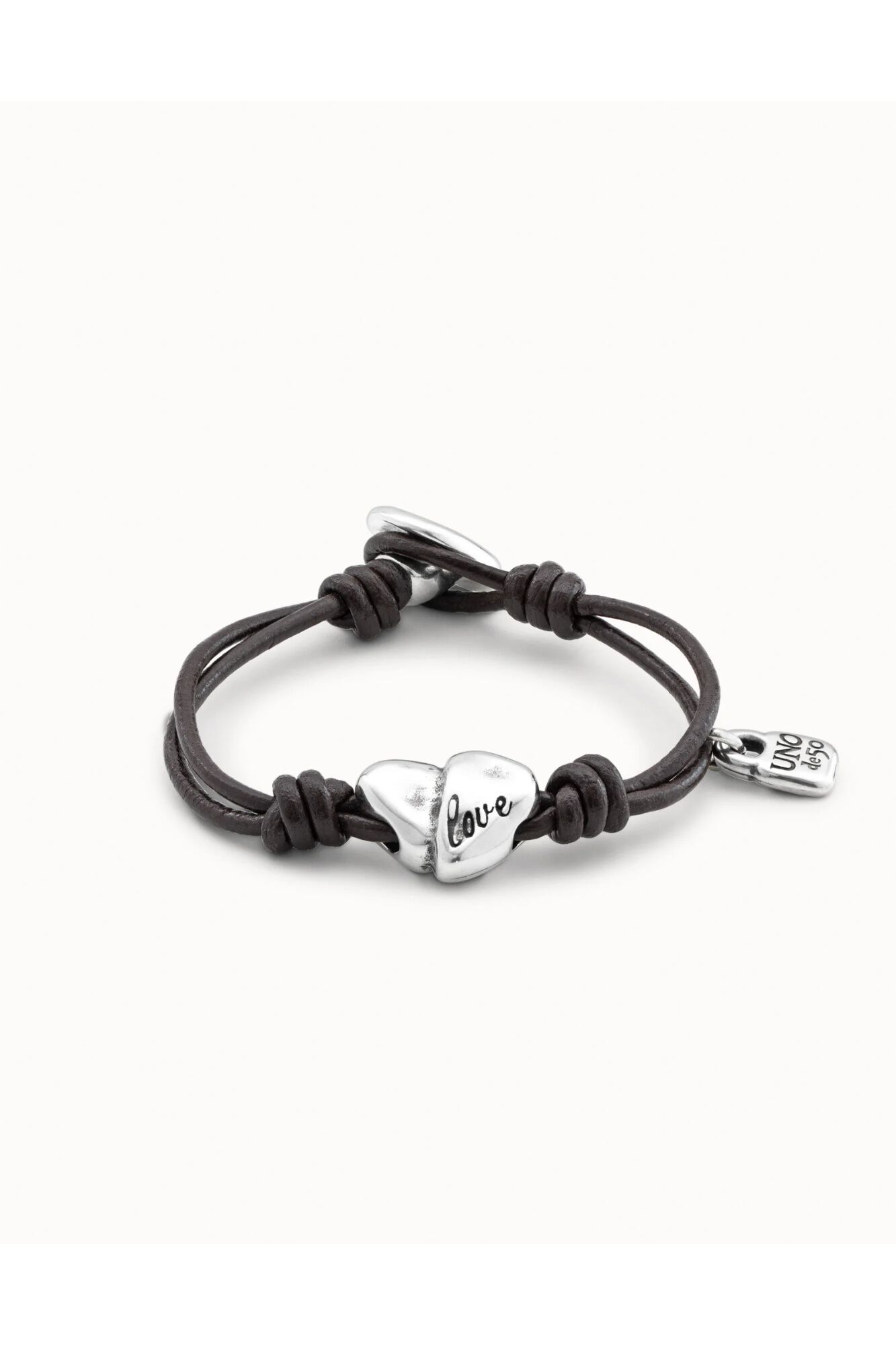 UNOde50 Pulsera cuero y ba&ntilde;o de plata