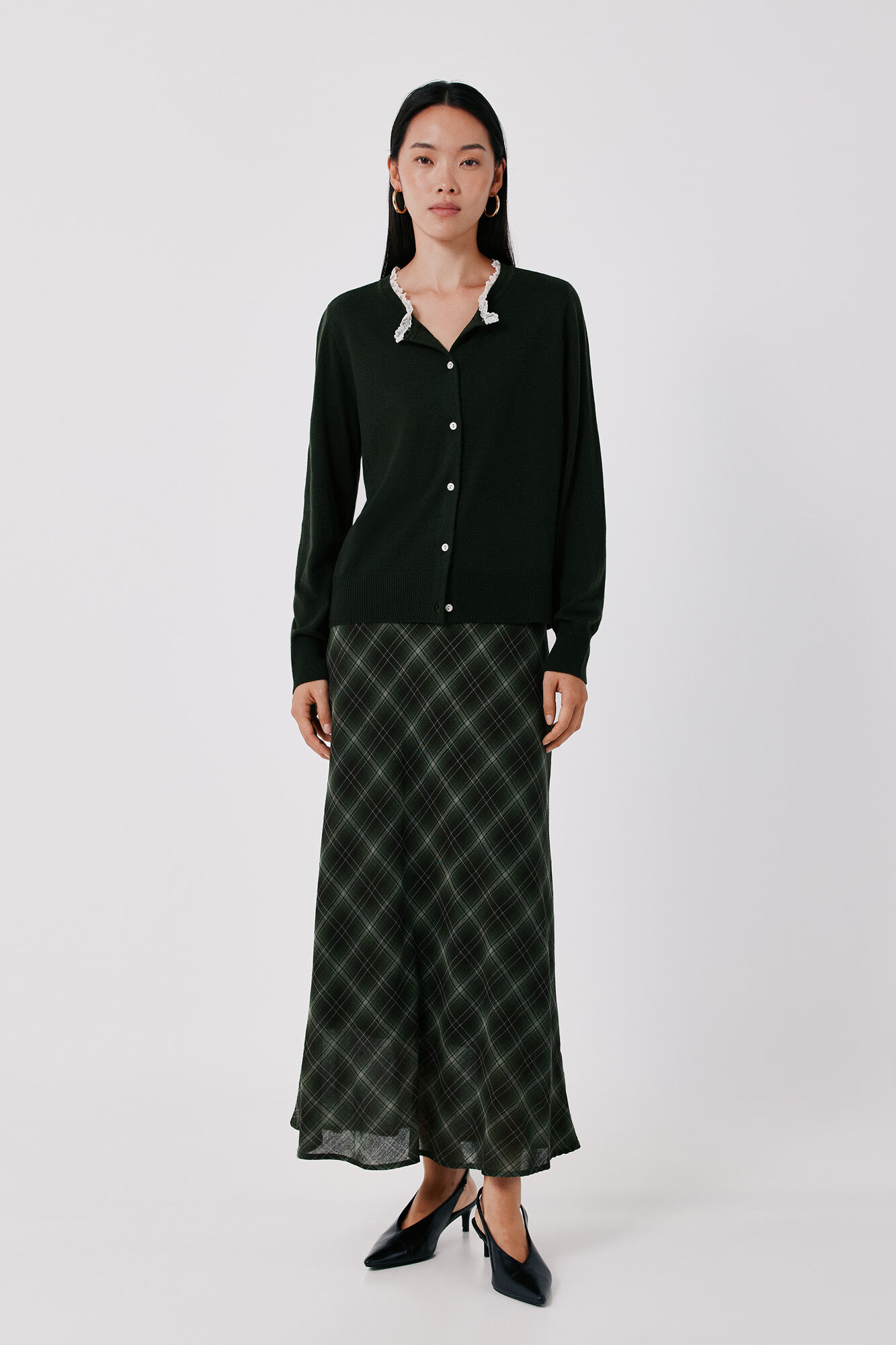 Cortefiel Plaid midi skirt