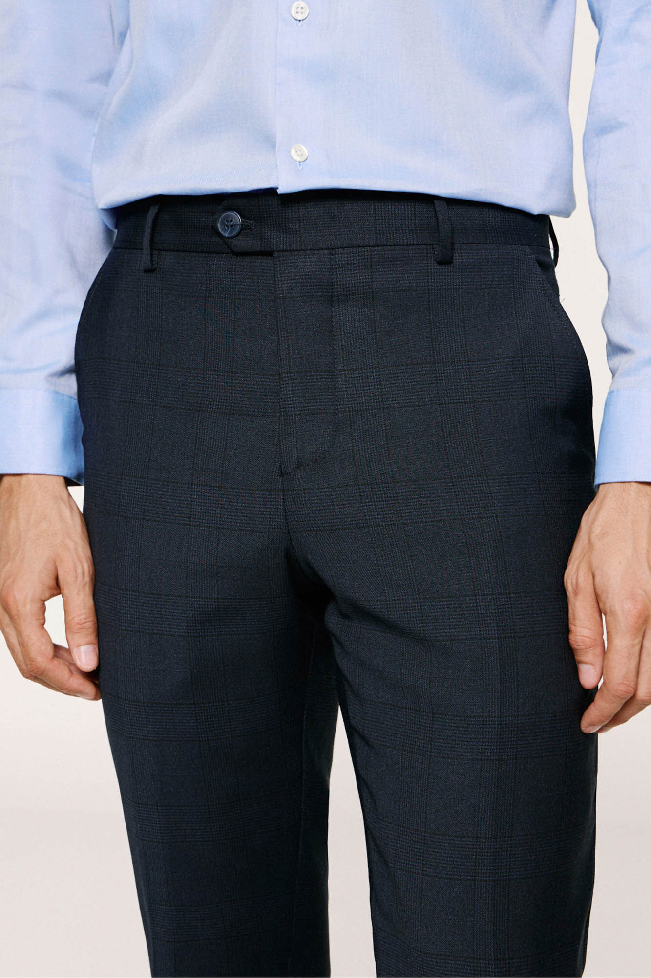Selected Cal&ccedil;a de terno xadrez slim fit  Azul