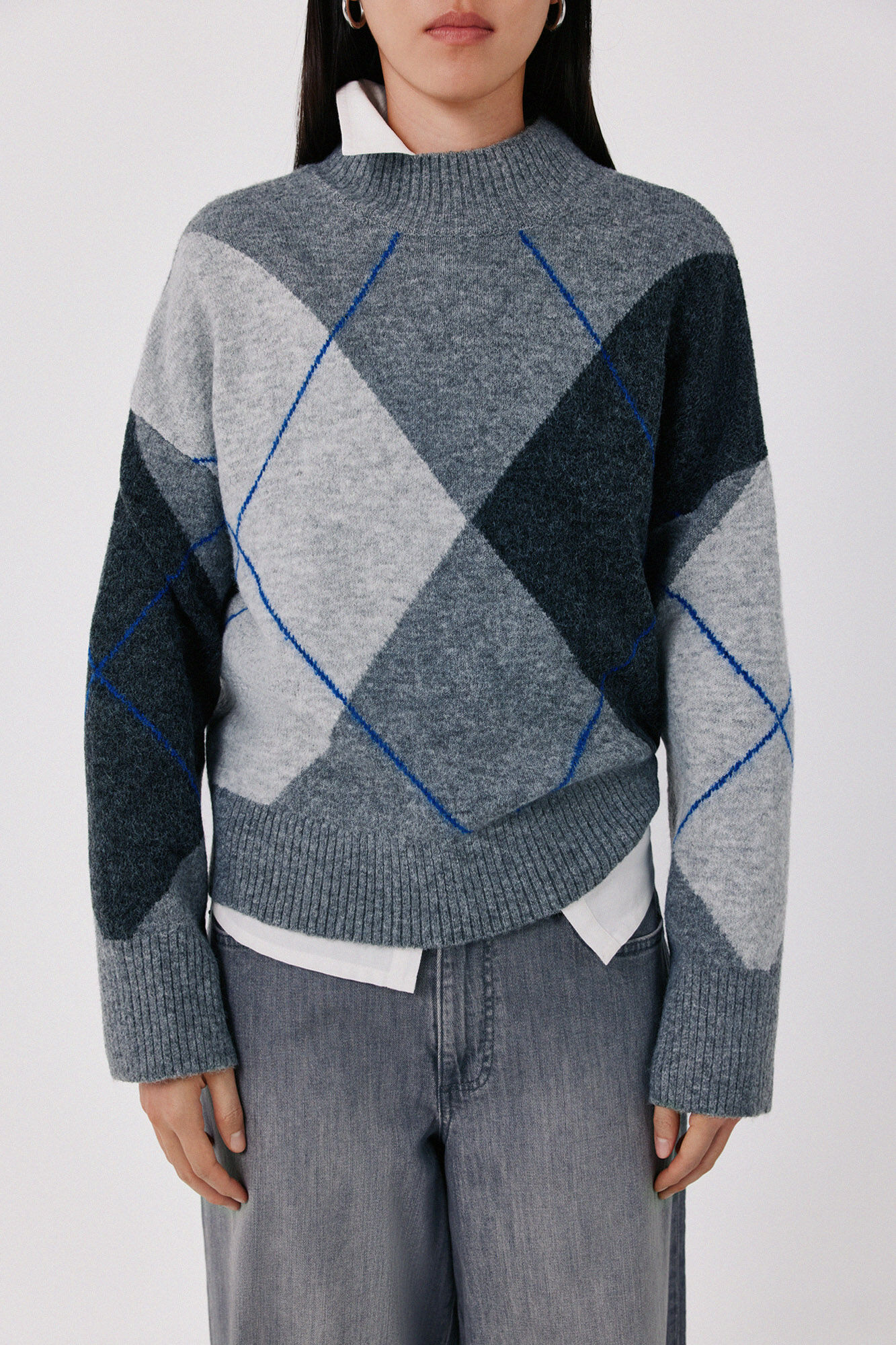 Cortefiel Soft diamond knit jumper Dark grey