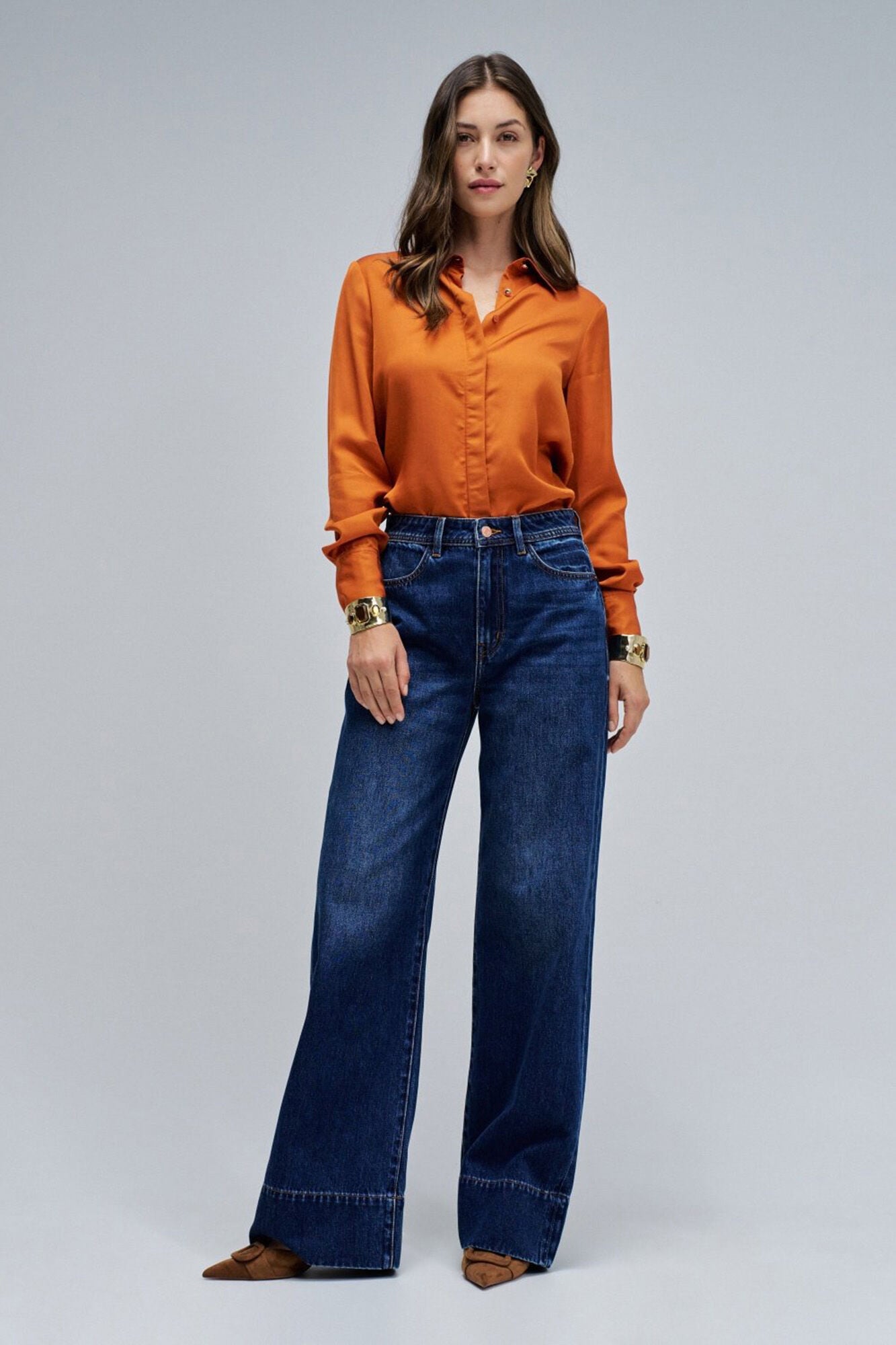 Salsa Jeans Cal&ccedil;a jeans de perna larga com bainha alta Azul