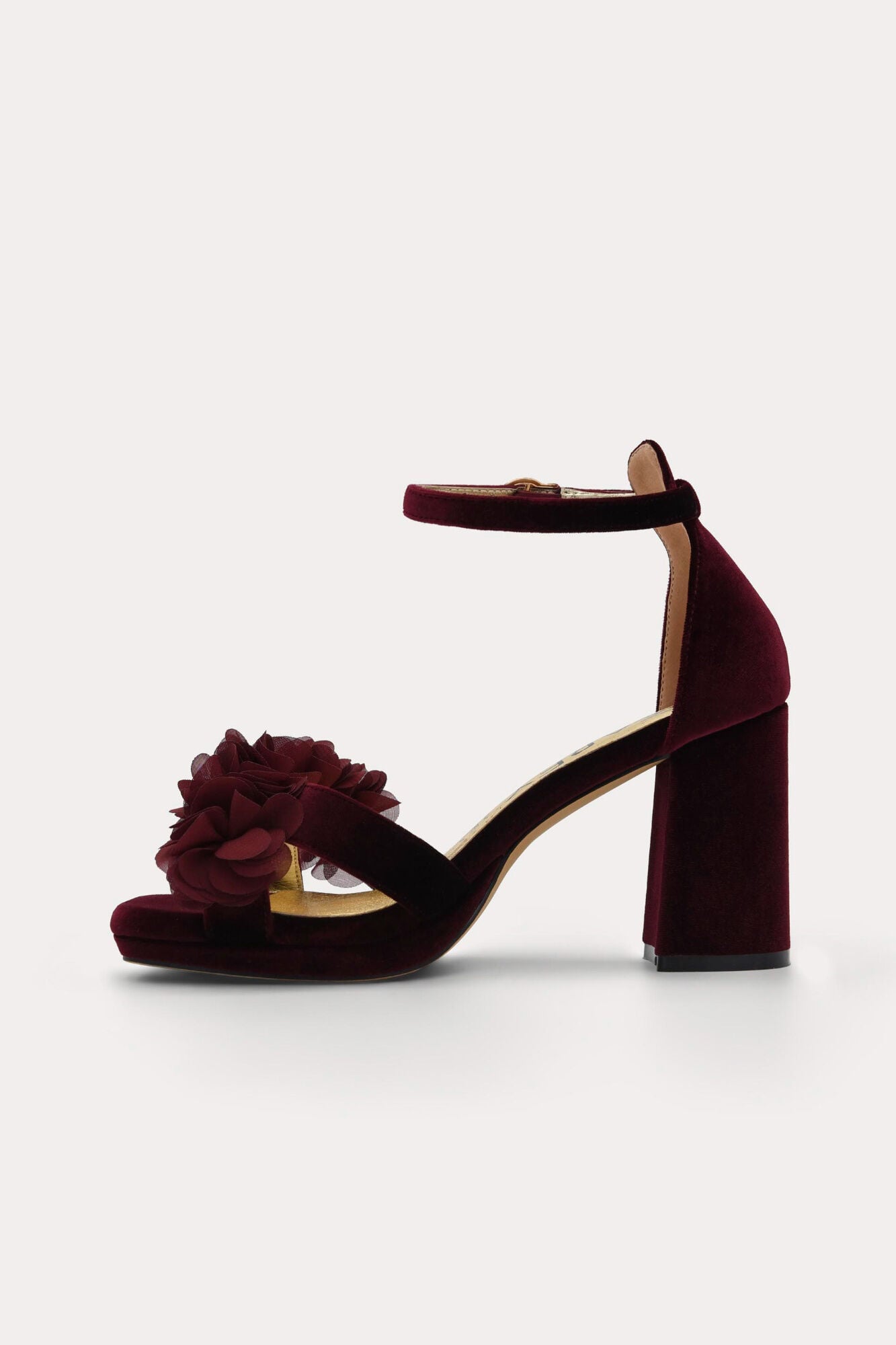 Azarey Velvet flower embellishment sandal Maroon