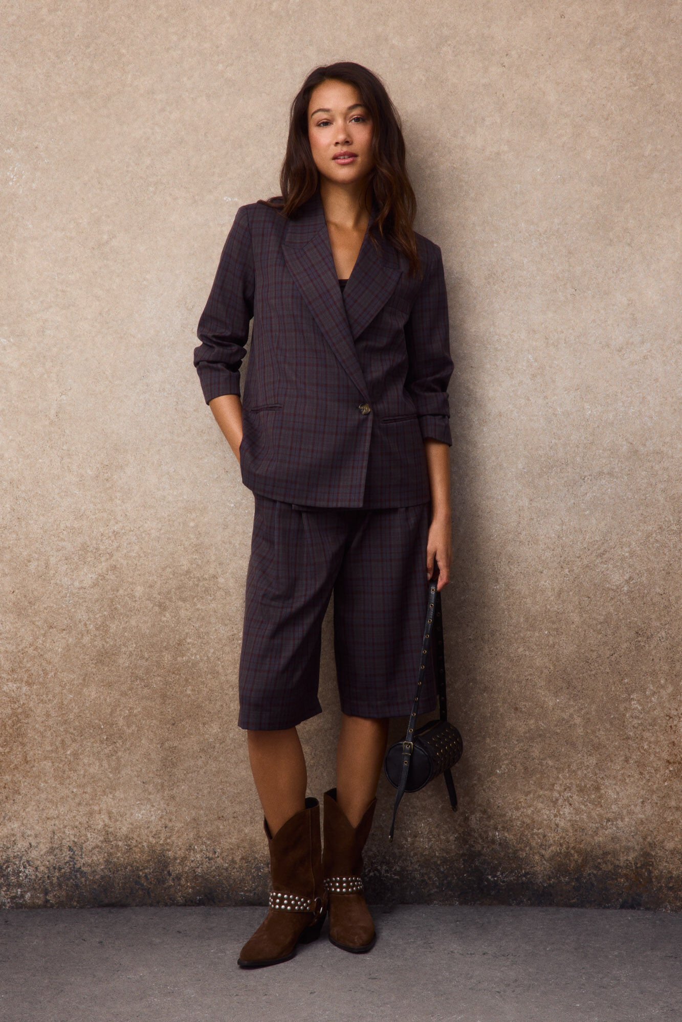 Slowlove Blazer de cuadros Estampado marr&oacute;n