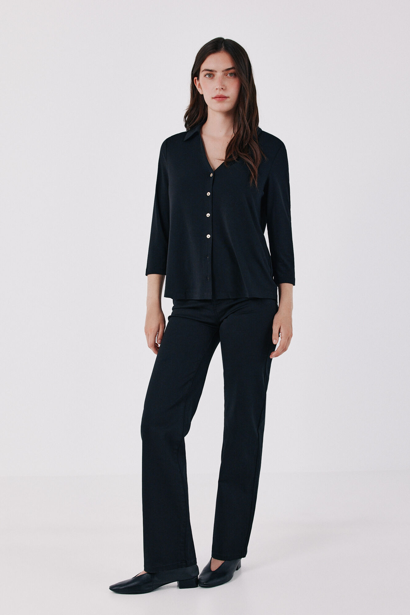 Cortefiel Stretch shirt with buttons Black