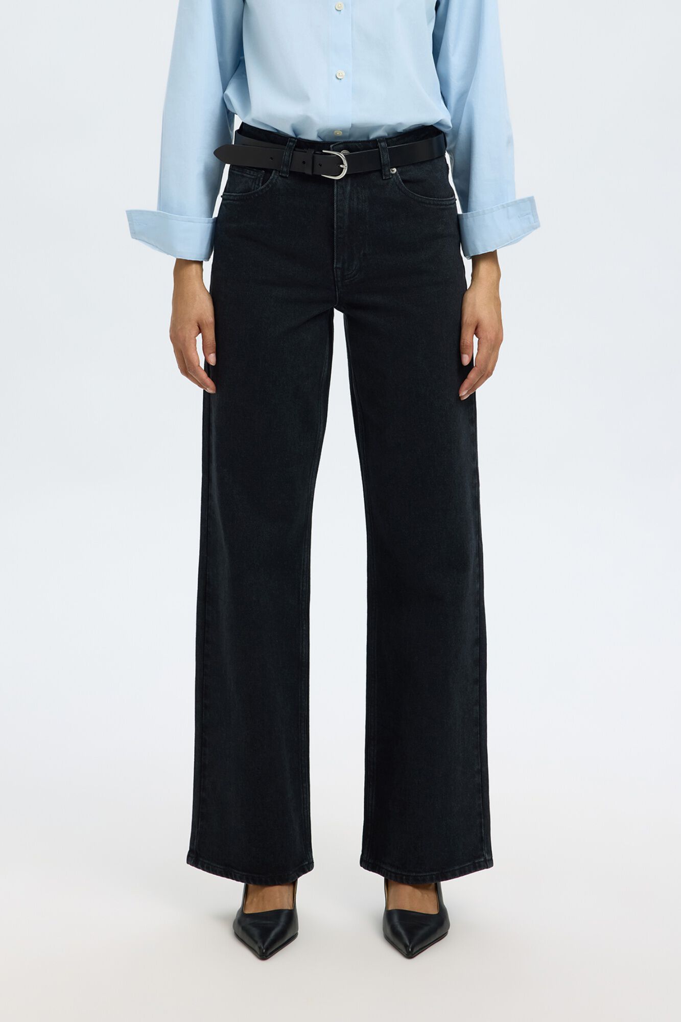 Selected Jeans wide leg em algod&atilde;o Preto