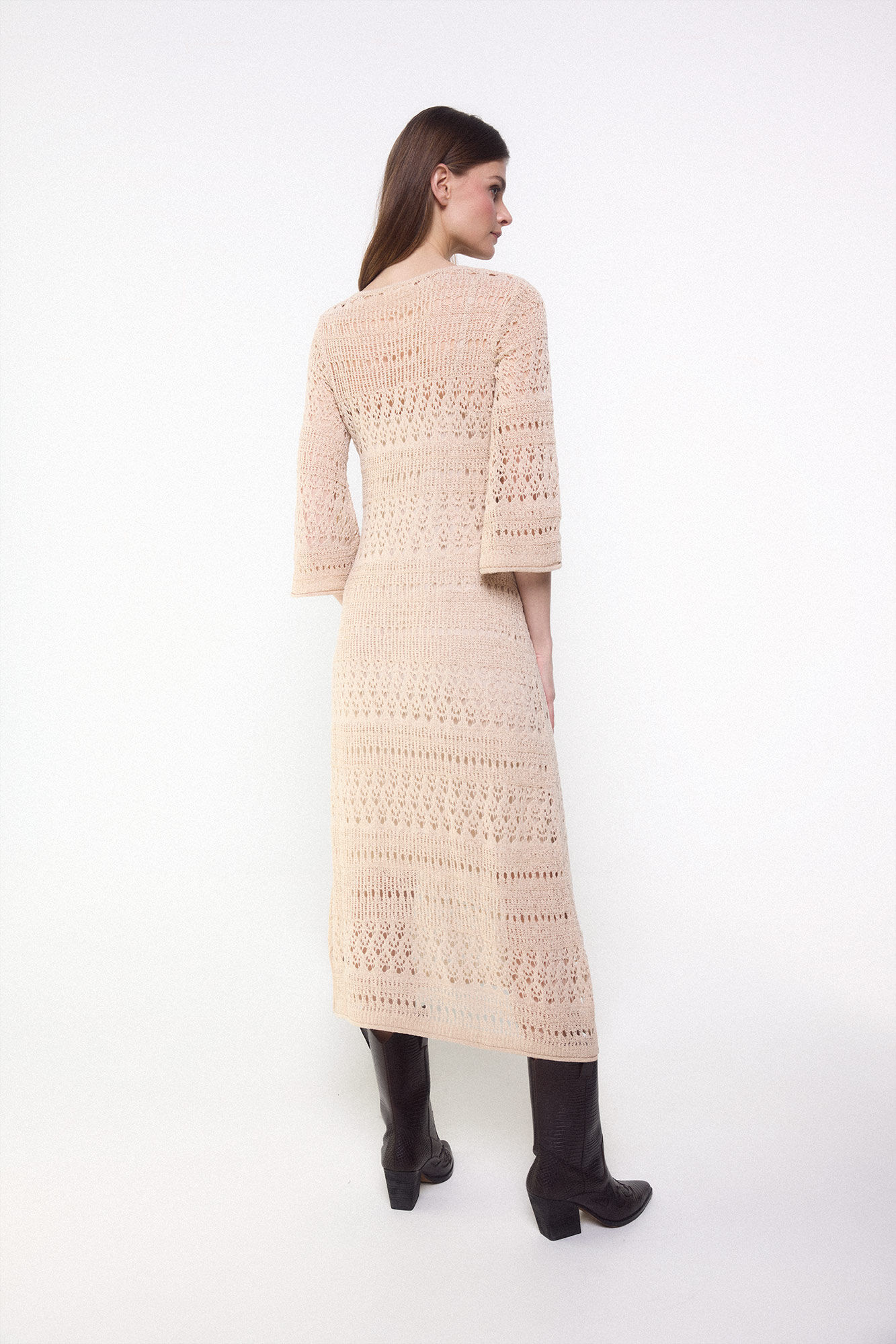Slowlove Vestido de malha rendada Castanho