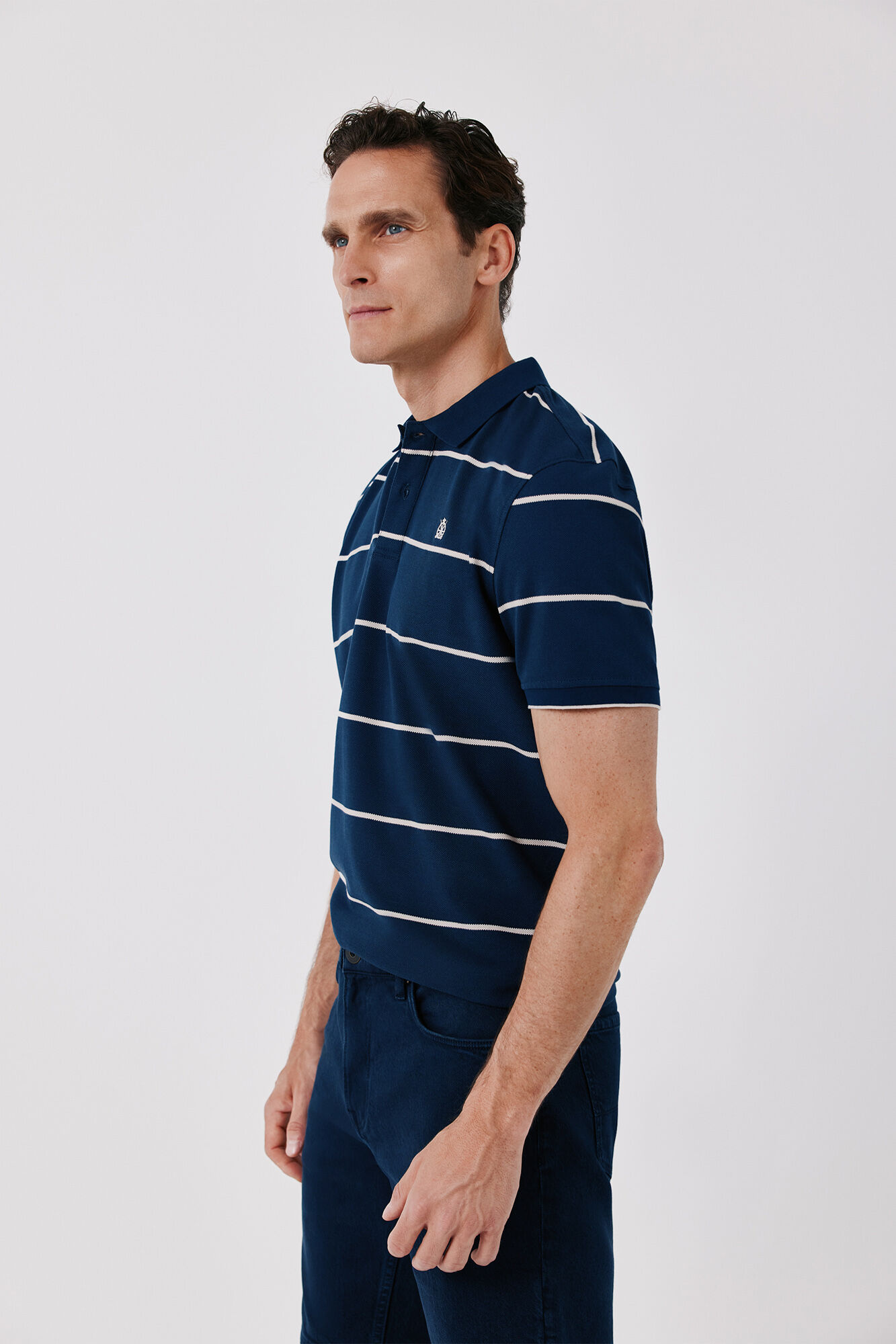 Cortefiel Striped piqu&eacute; polo shirt Navy