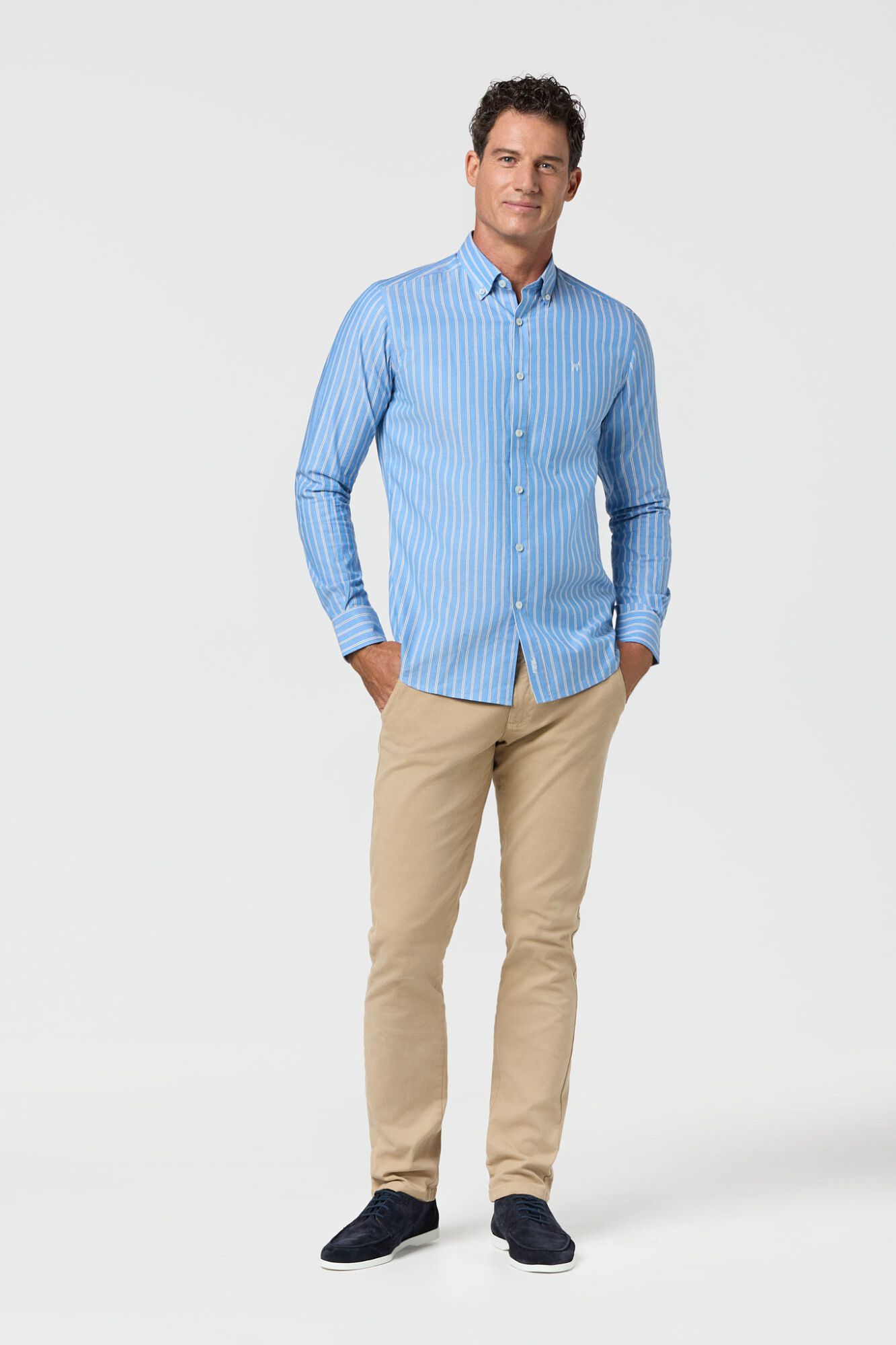 Williot Camisa de riscas finas Oxford Azul