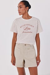 Cortefiel Striped print T-shirt Printed white