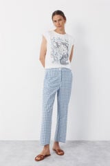 Cortefiel Gingham trousers Printed blue