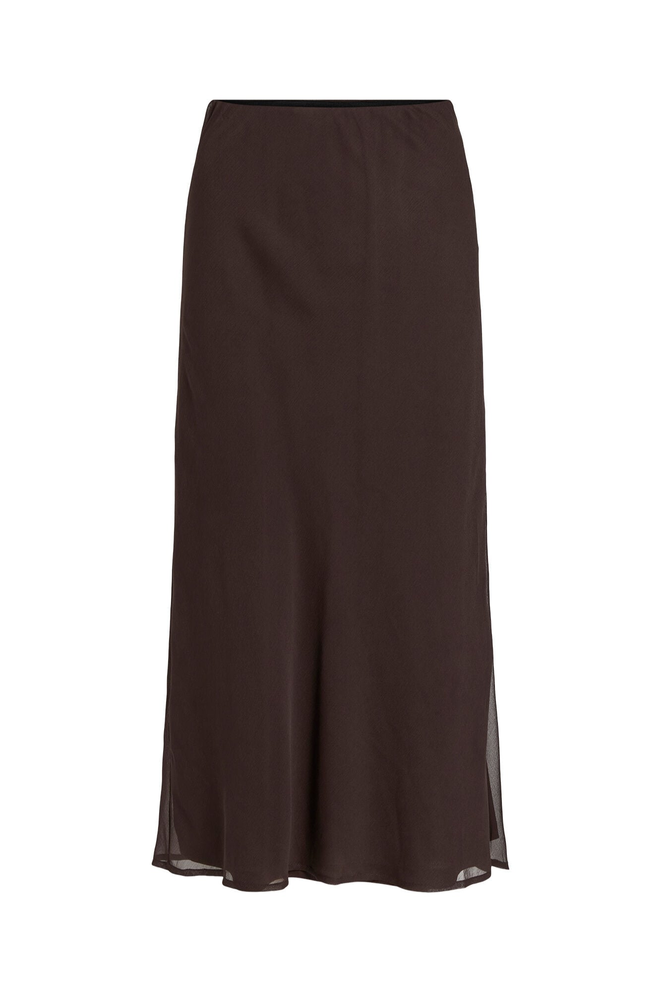 Vila Satin-finish midi skirt Dark brown