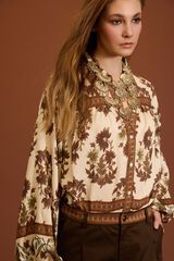 Meisie Blusa estampada com mangas bufantes Tostado