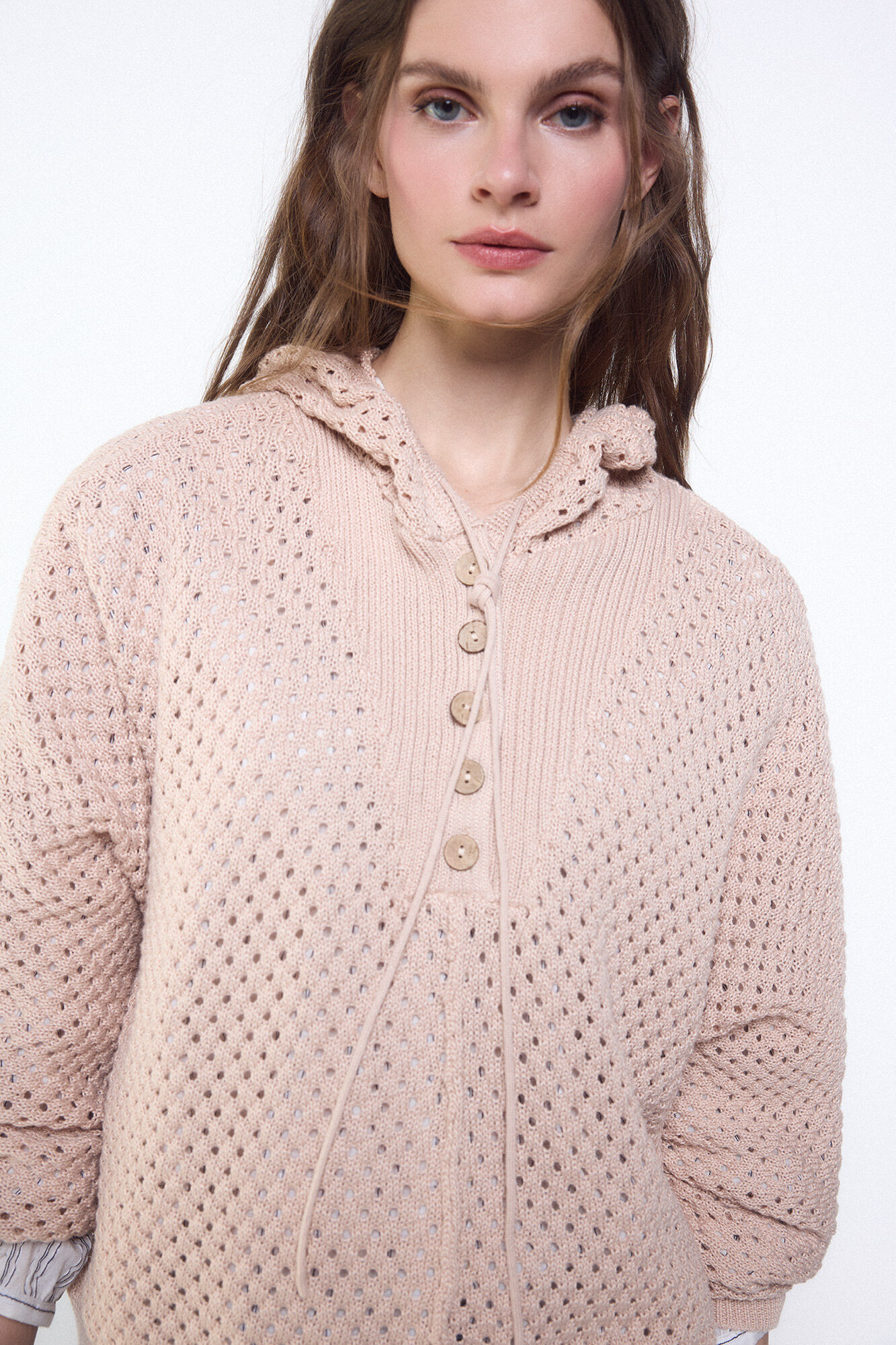 Slowlove Camisola de malha rendada com capuz