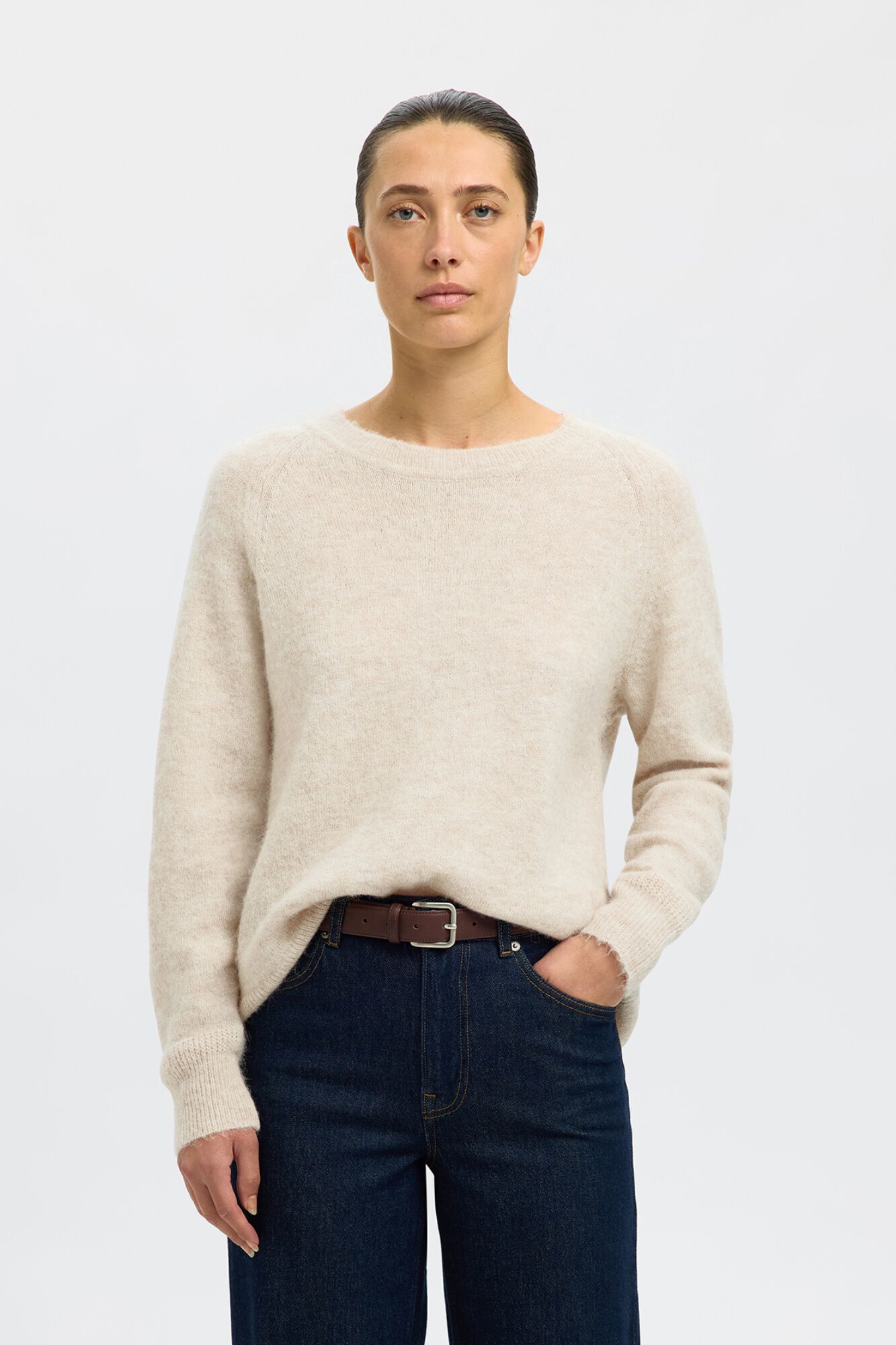 Selected Camisola de l&atilde; e alpaca Tostado