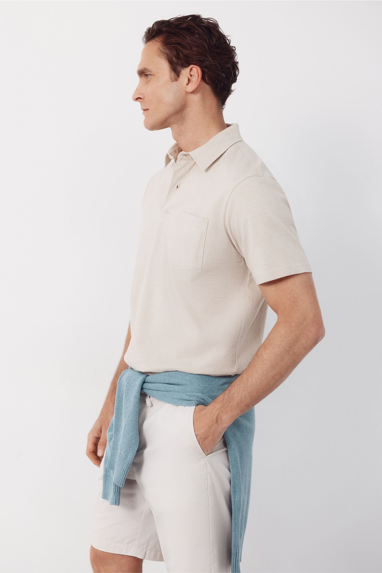 Cortefiel Striped polo shirt with pocket Beige