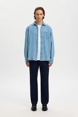 Selected Camisa de ganga leve 100% algod&atilde;o org&acirc;nico Azul