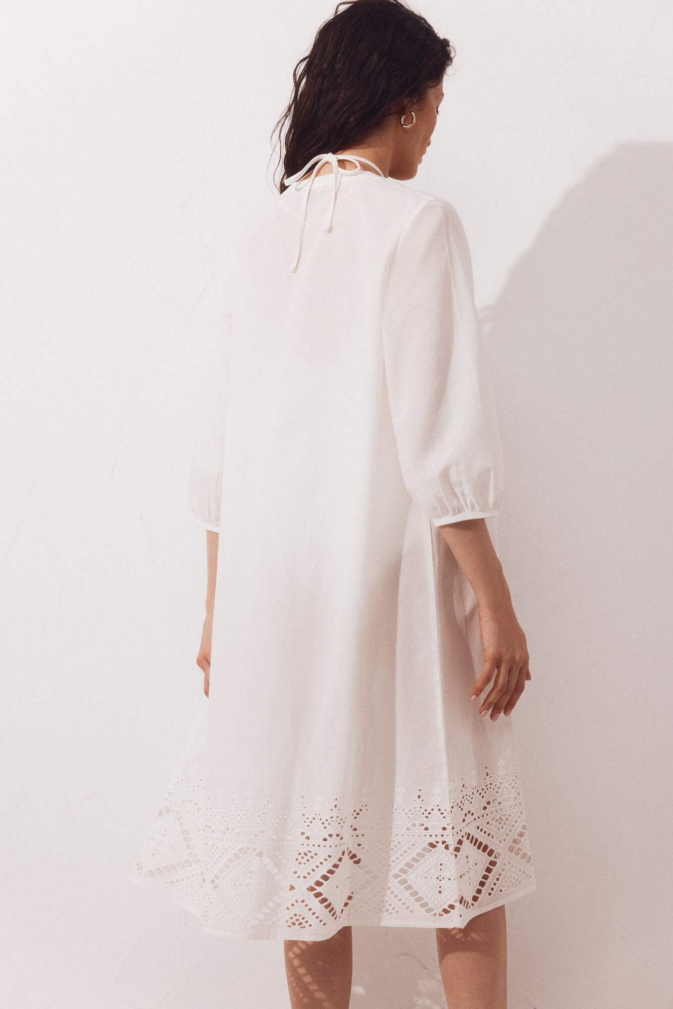 Cortefiel Embroidered cotton kaftan White