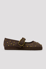 Cortefiel Ballerina with strap and studs Brown