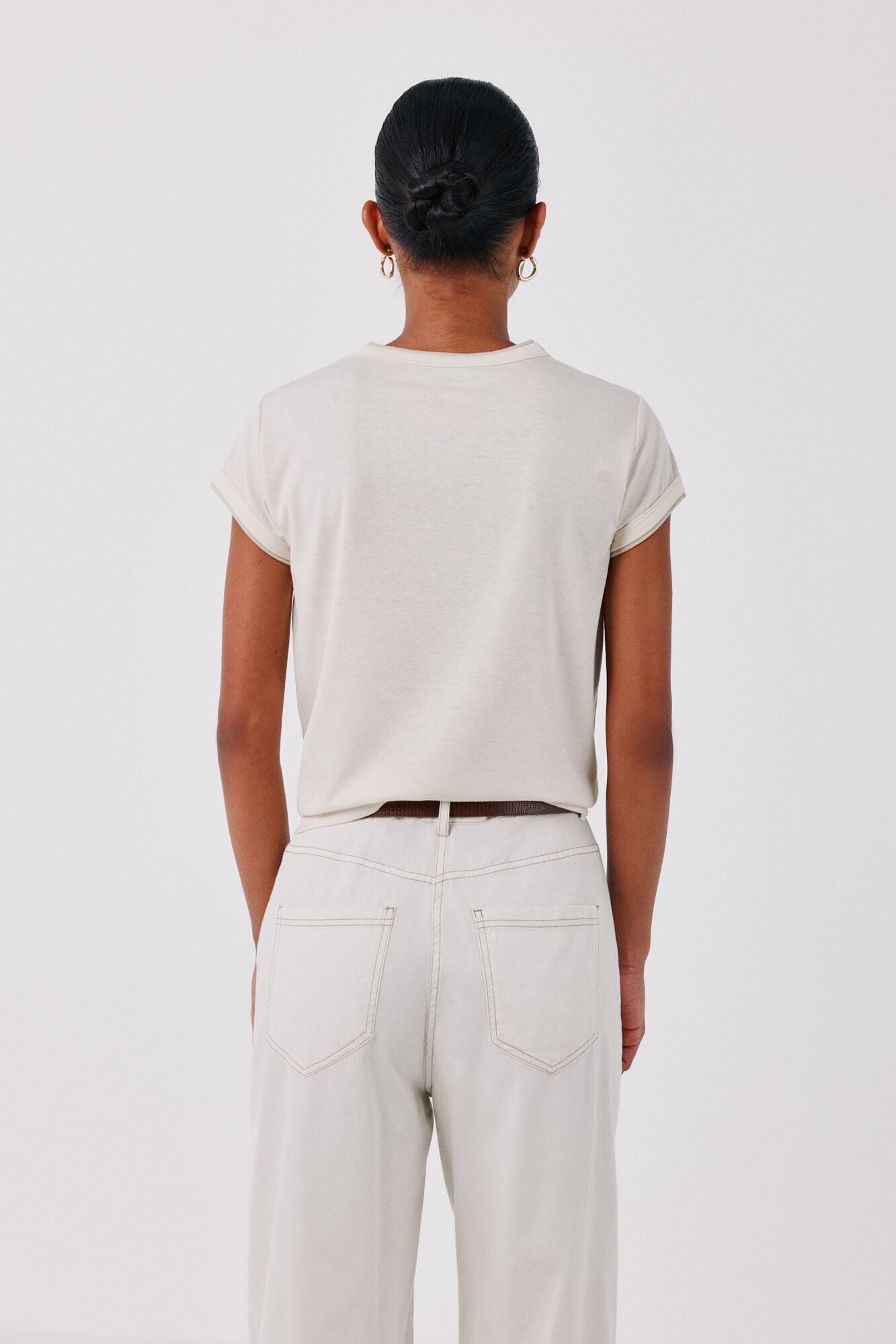 Cortefiel T-shirt com debrum duplo Ecru